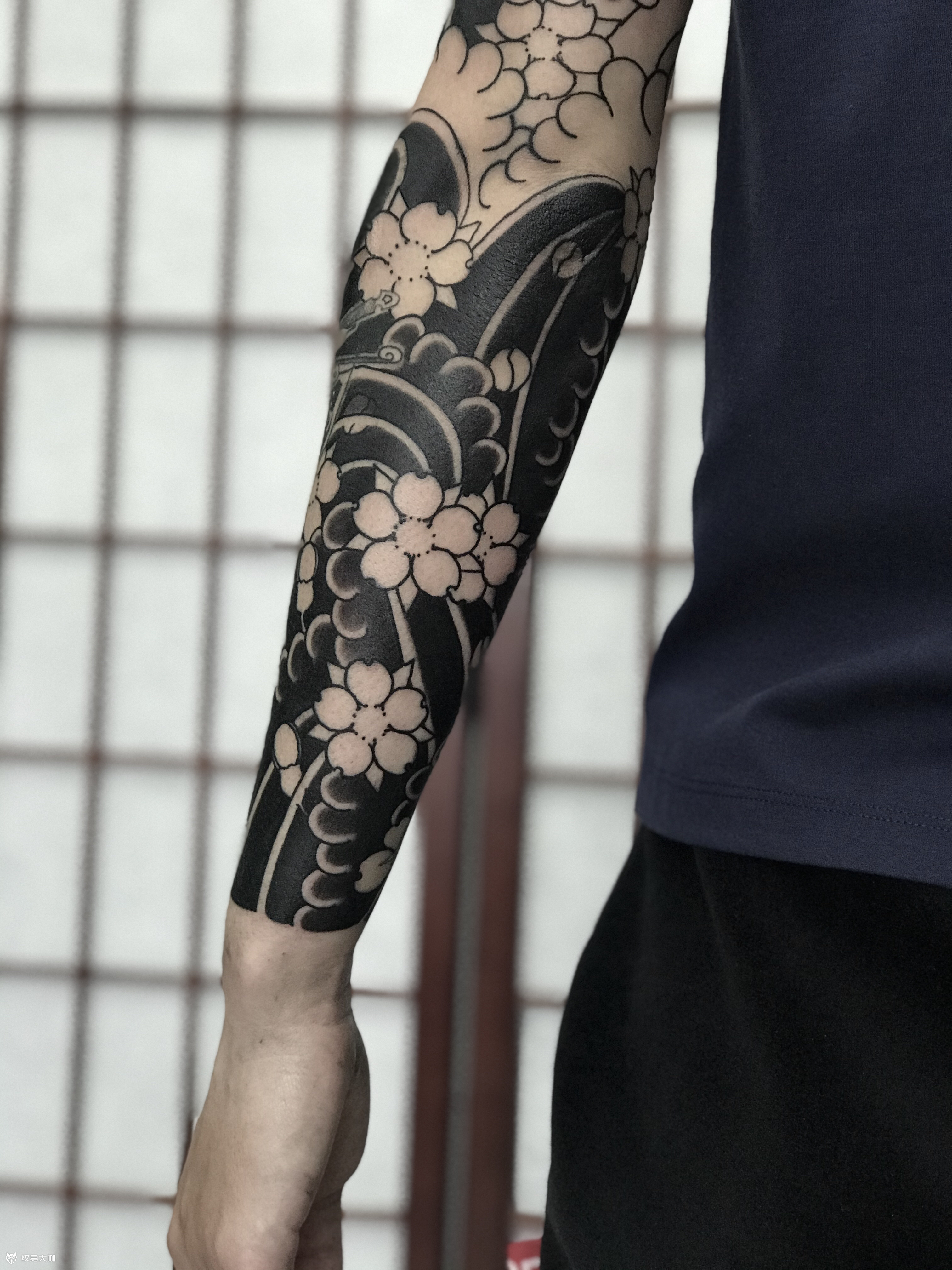 日式樱花臂_纹身图案手稿图片_胶东巳雕的纹身作品集