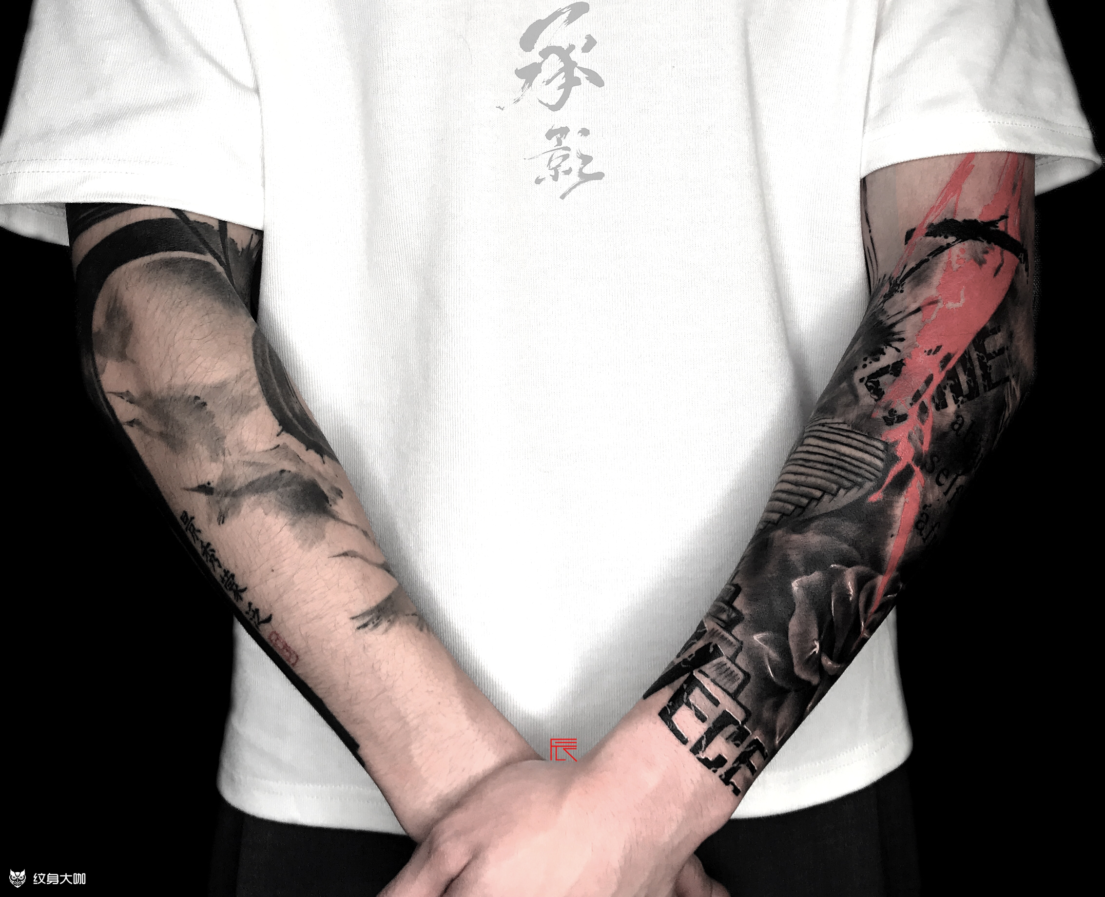 水墨双花臂_纹身图案手稿图片_郑辰的纹身作品集