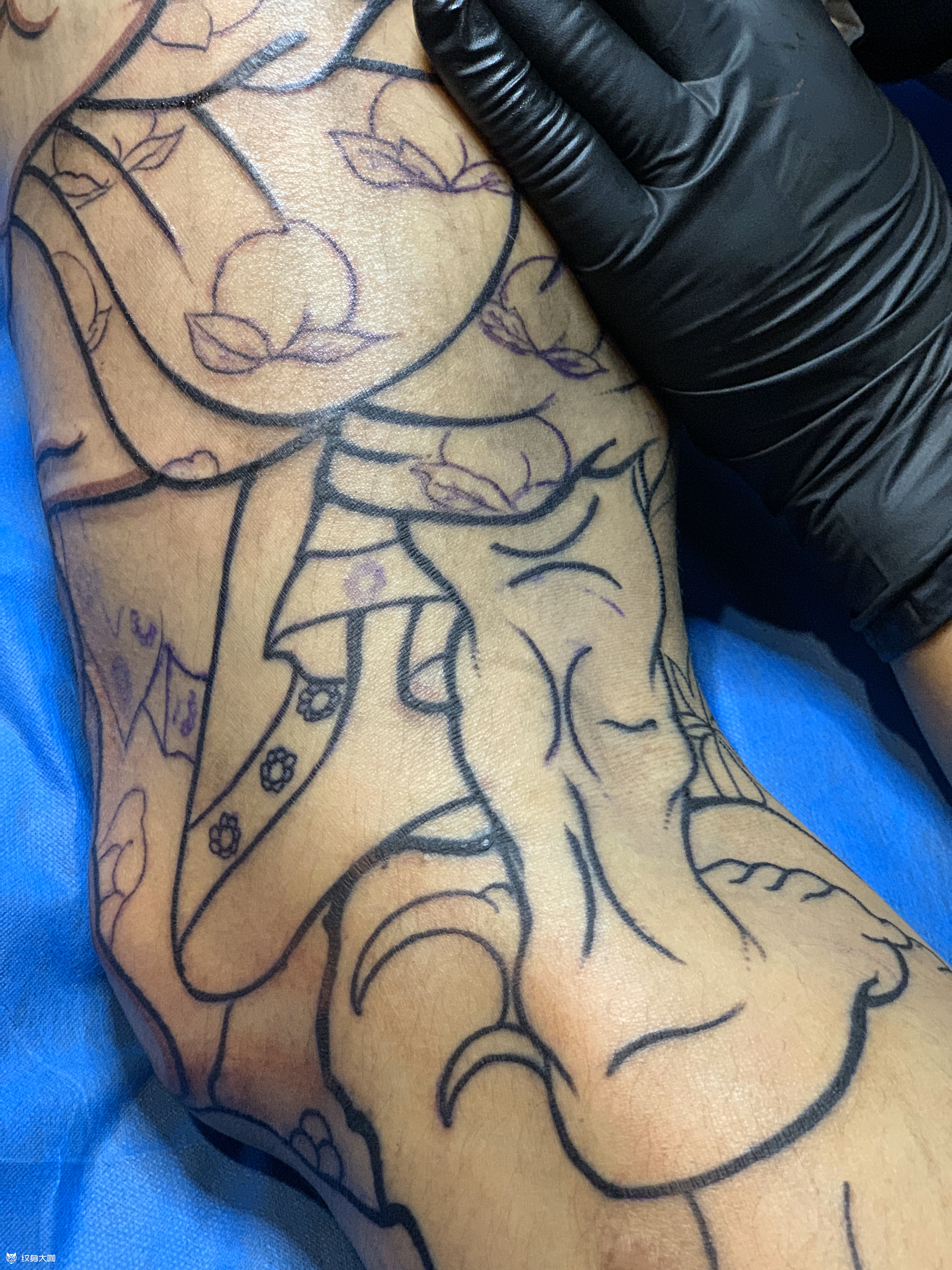 日式大花腿,_纹身图案手稿图片_九龙堂首席一古哥的纹身作品集
