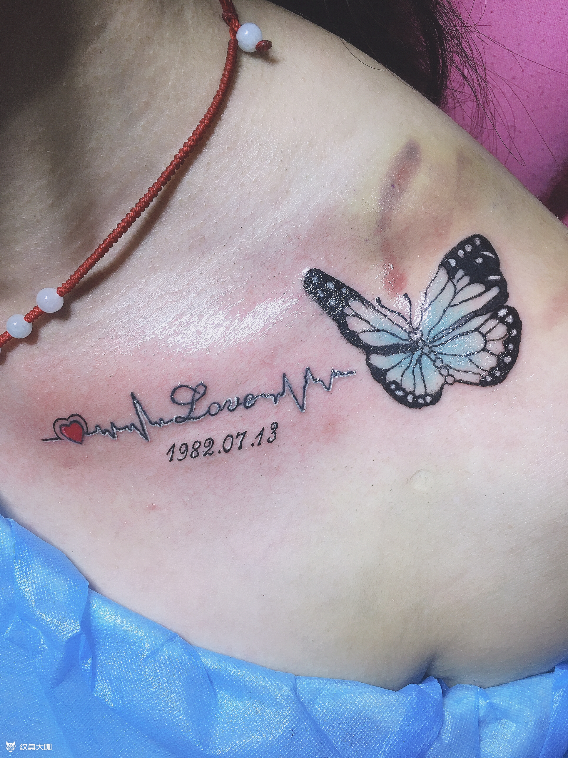 字母,蝴蝶_纹身图案手稿图片_扶沟如意的纹身作品集