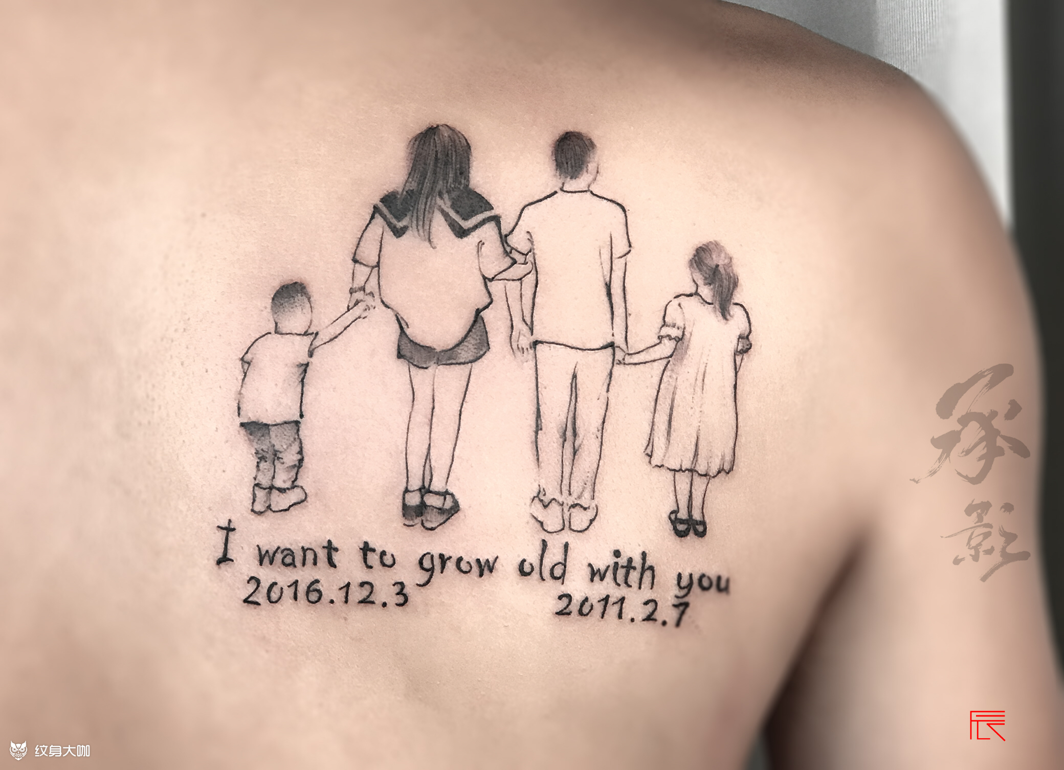 爱与家庭照片线条人物刺青师_纹身吧社区 - 纹身大咖