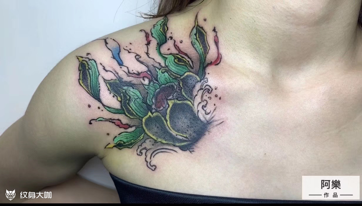 彩色荷花遮盖_纹身图案手稿图片_阿乐的纹身作品集