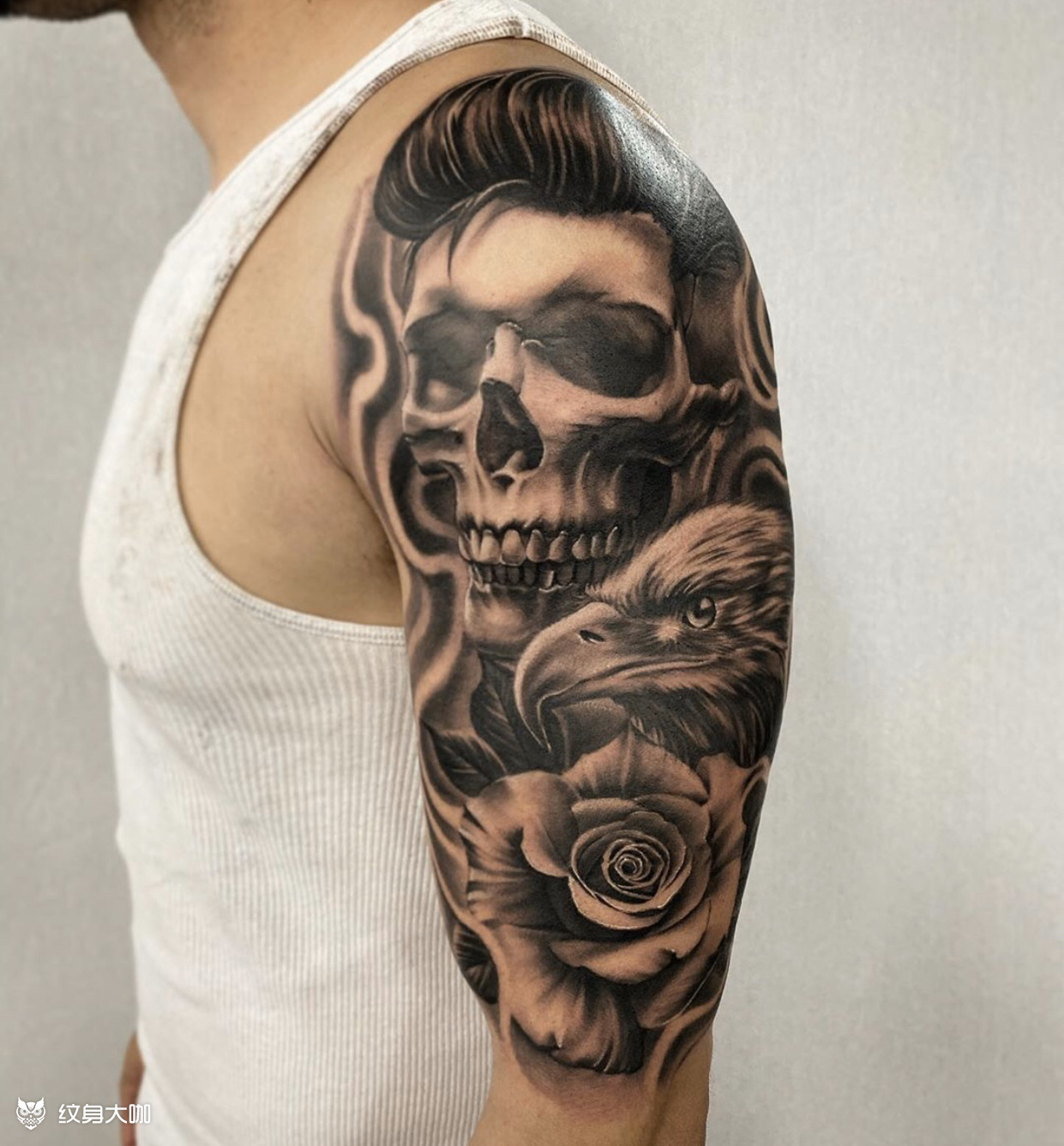 骷髅鹰玫瑰_纹身图案手稿图片_乔纳森的纹身作品集