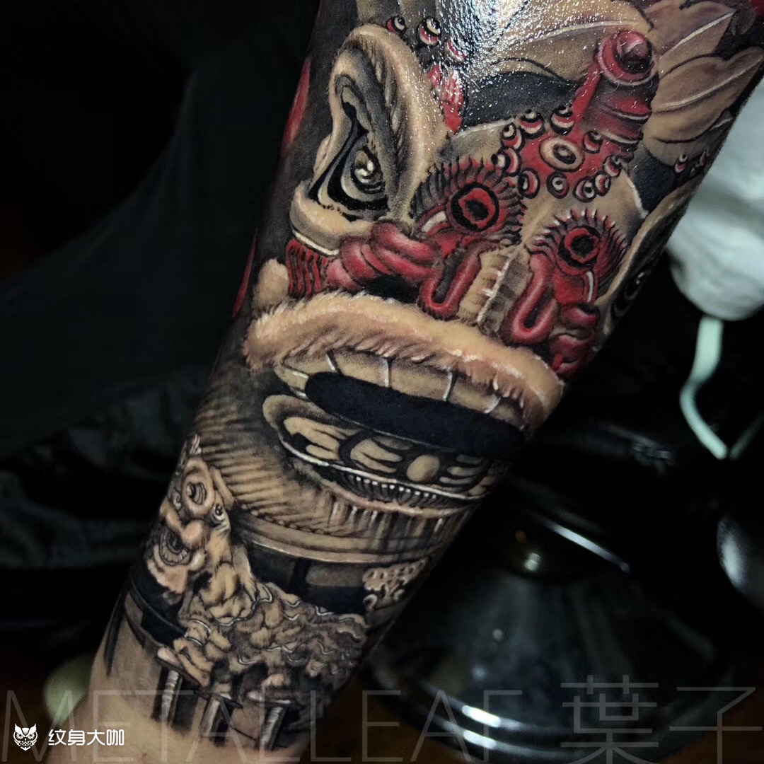 舞狮_纹身图案手稿图片_叶子的纹身作品集