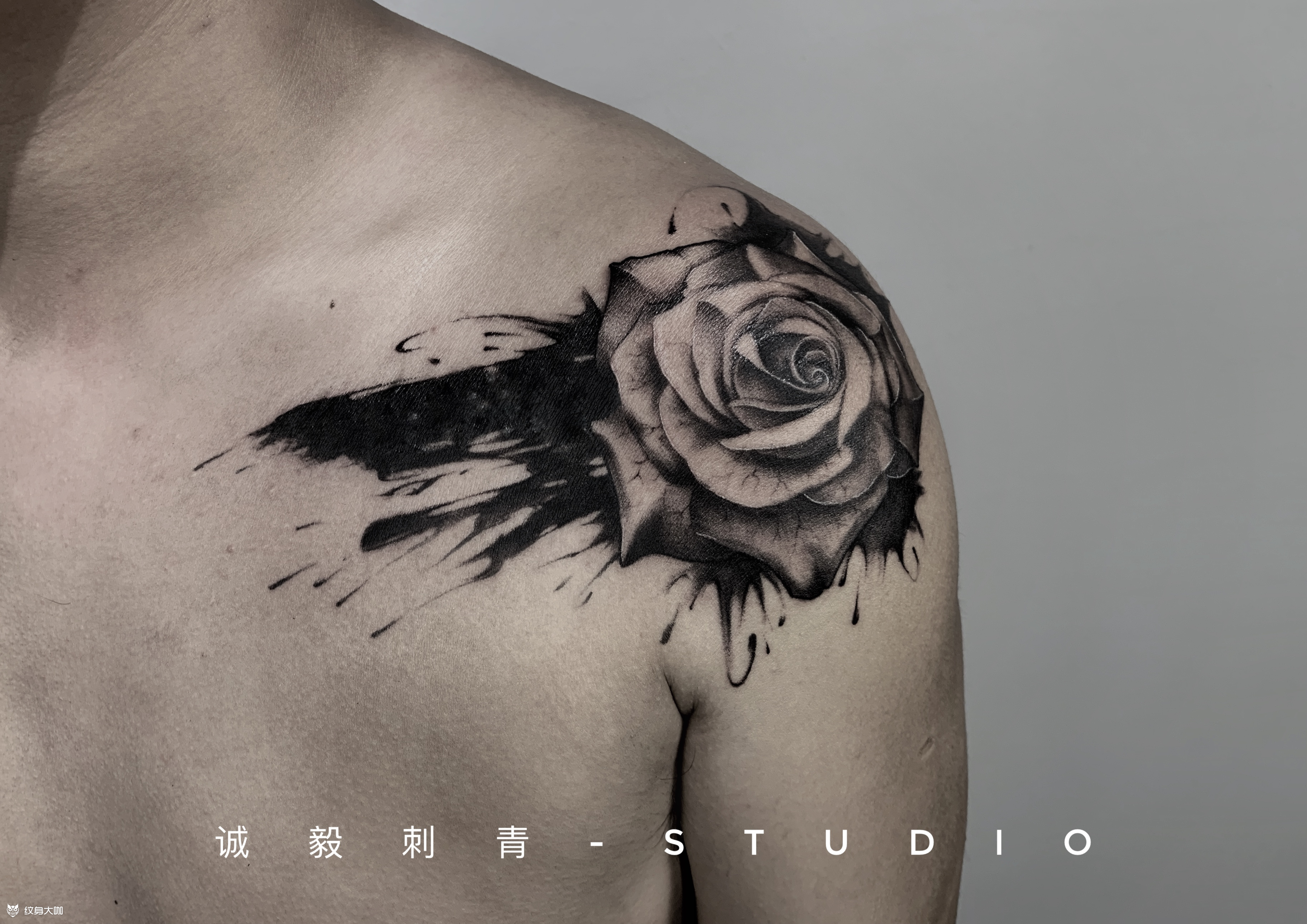 水墨玫瑰_纹身图案手稿图片_林的纹身作品集