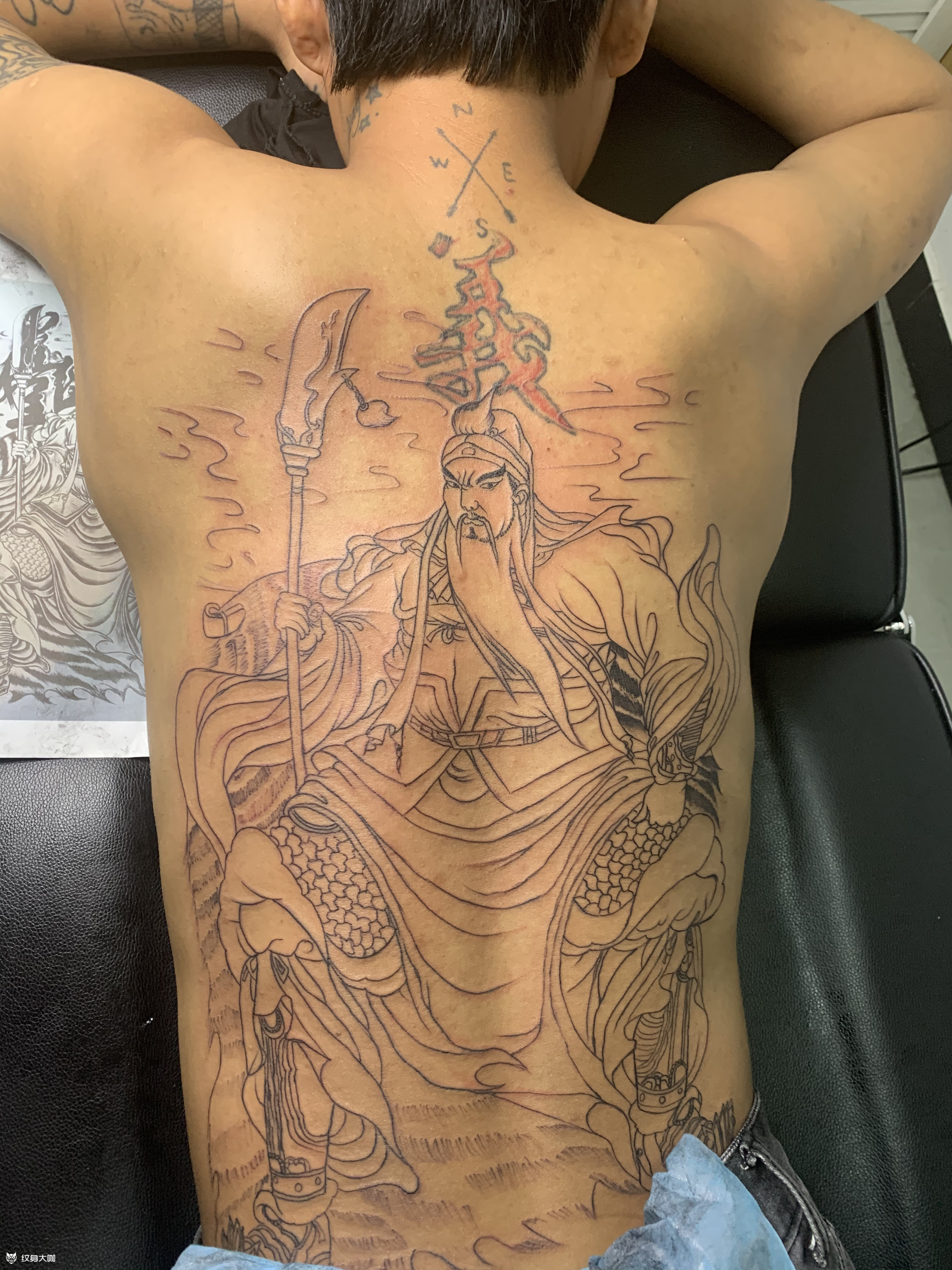 满背关公线条_纹身图案手稿图片_燕梅的纹身作品集