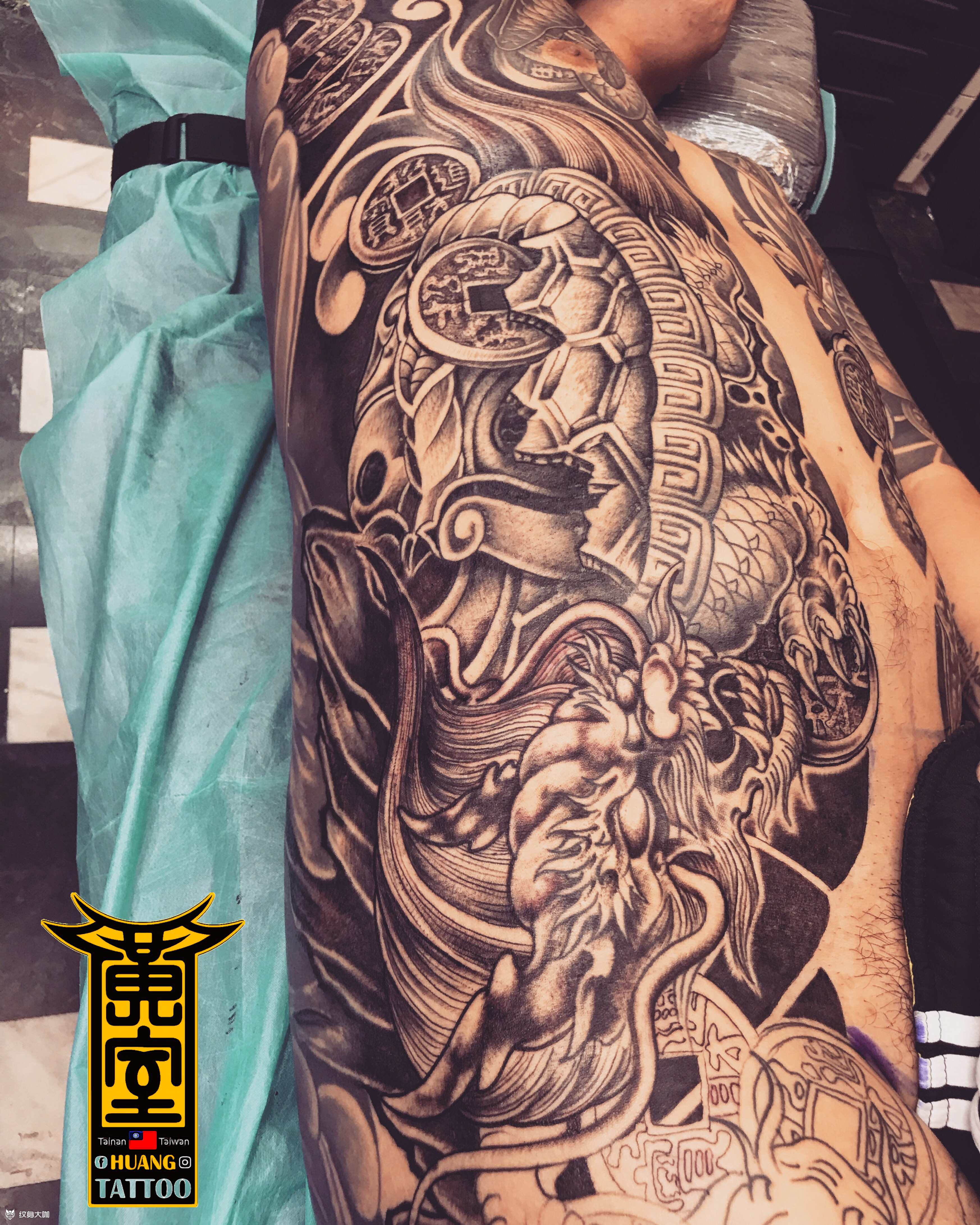 《黄室纹身》今日工事: #龙龟_纹身图案手稿图片_黄建铭(浤森)的纹身