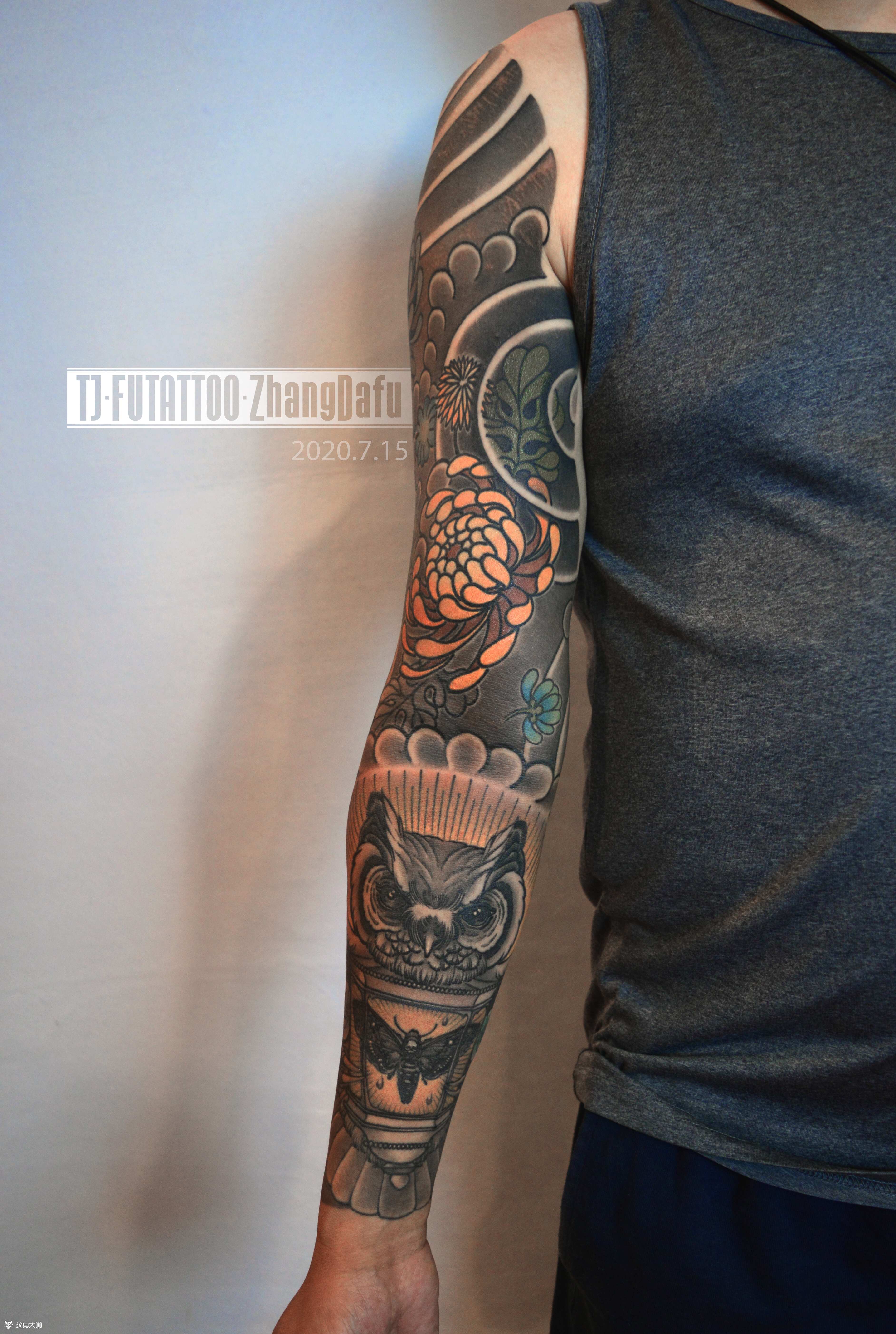 原创 菊花花臂_纹身图案手稿图片_张金瑞(张大福)的纹身作品集