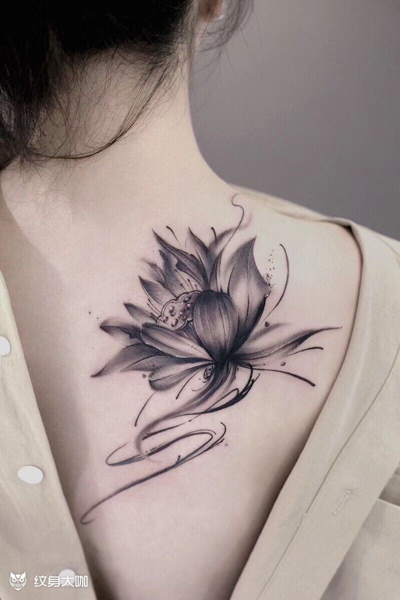 水墨莲花荷花_纹身图案手稿图片_四囍的纹身作品集