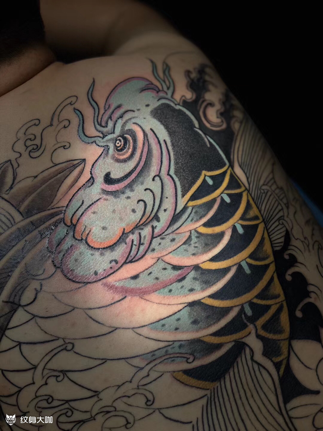 满背鱼未完工_纹身图案手稿图片_林木金宝的纹身作品集
