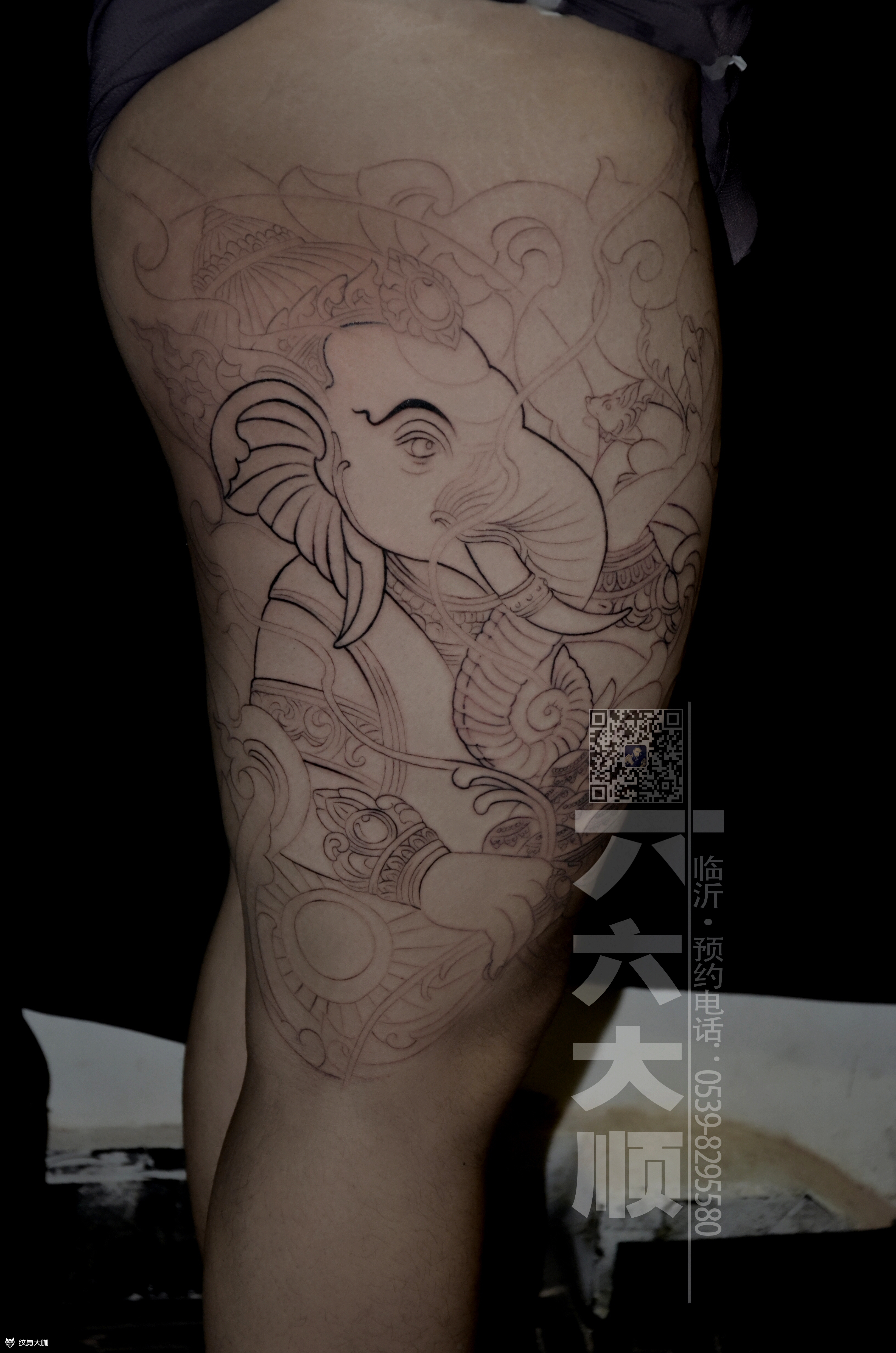 大腿象神初稿完成_纹身图案手稿图片_六六大顺的纹身作品集