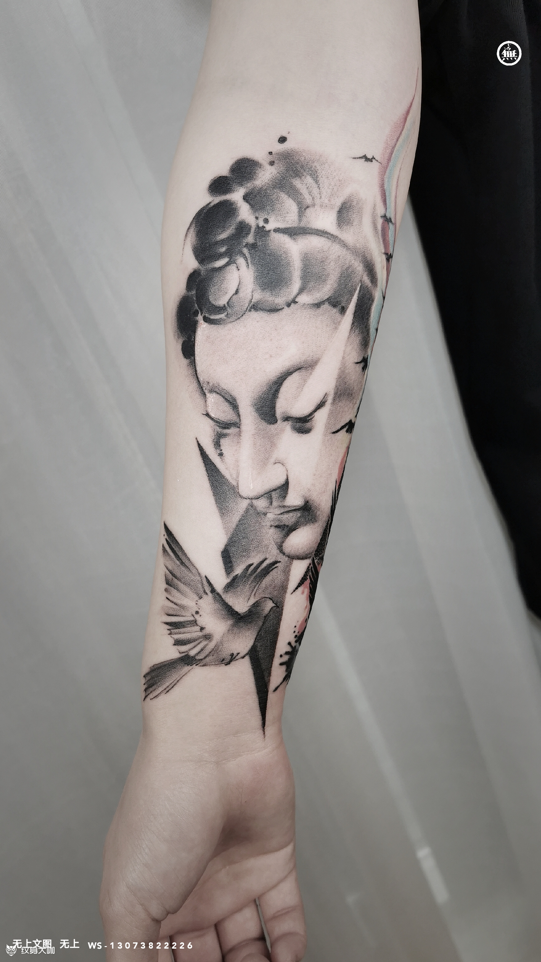 新中式水墨刺青修改添加【佛语】_纹身图案手稿图片_无上的纹身作品集