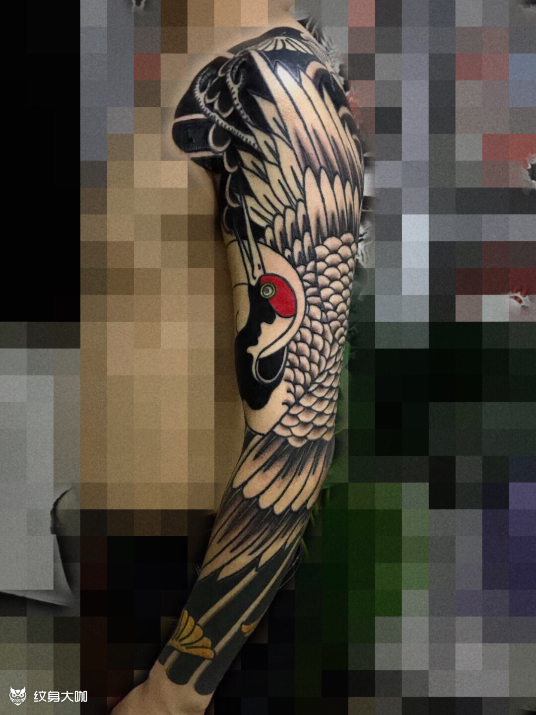 仙鹤花臂_纹身图案手稿图片_氏卿tatto的纹身作品集