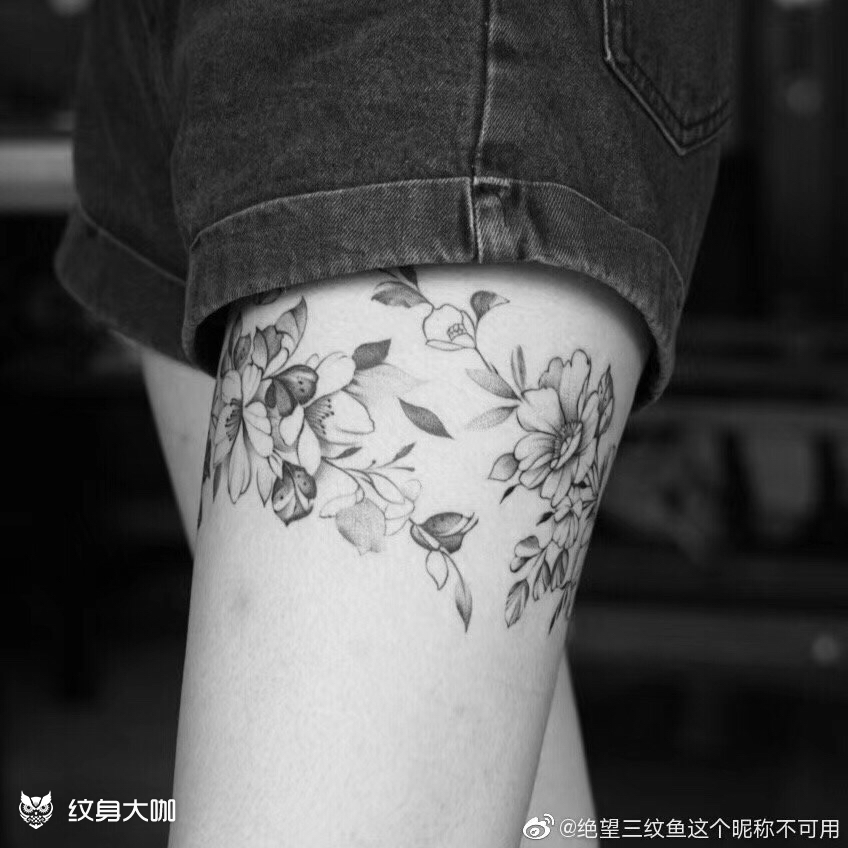 素花腿环_纹身图案手稿图片_禤文迪的纹身作品集