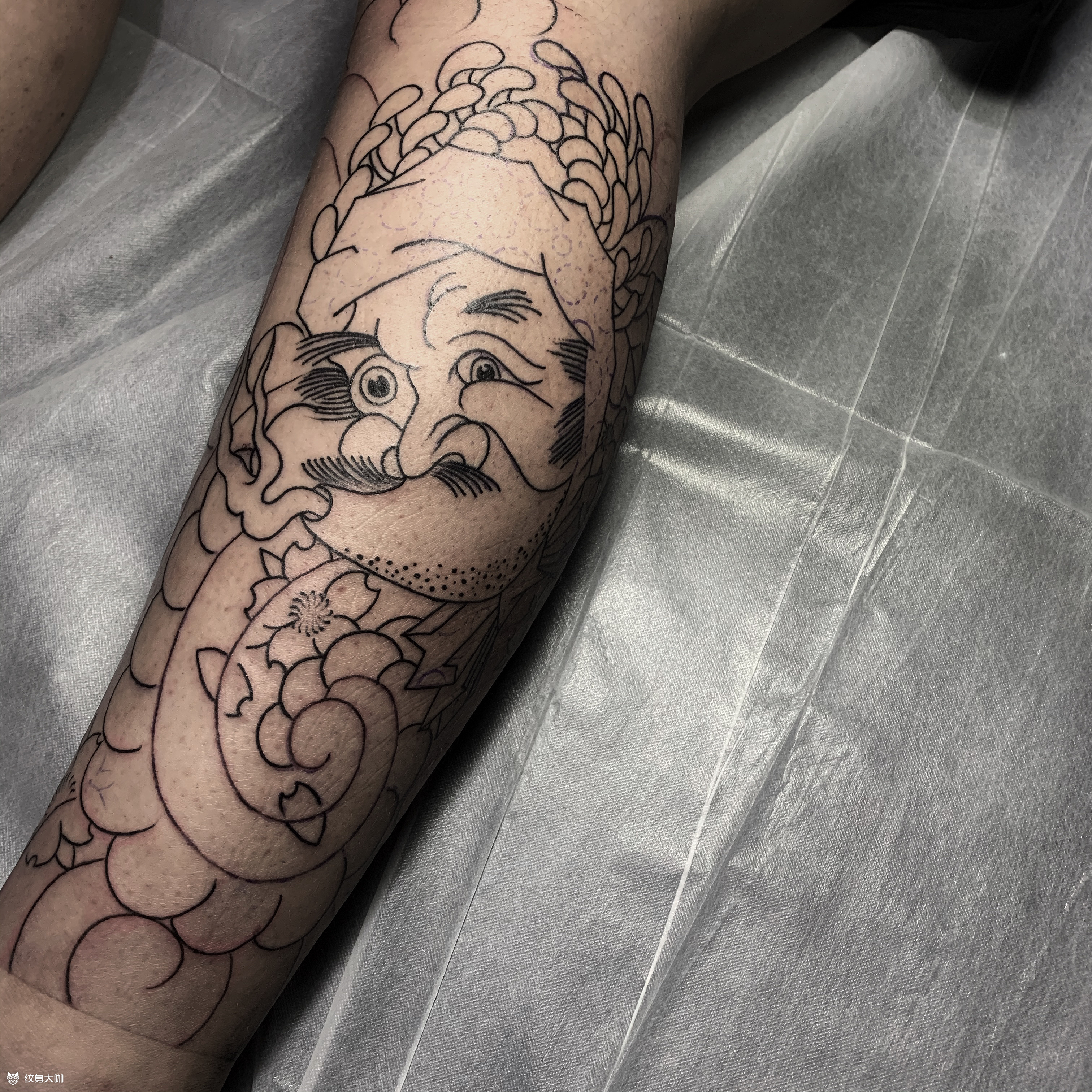 老传统包小腿 火男 天狗_纹身图案手稿图片_刘威的纹身作品集