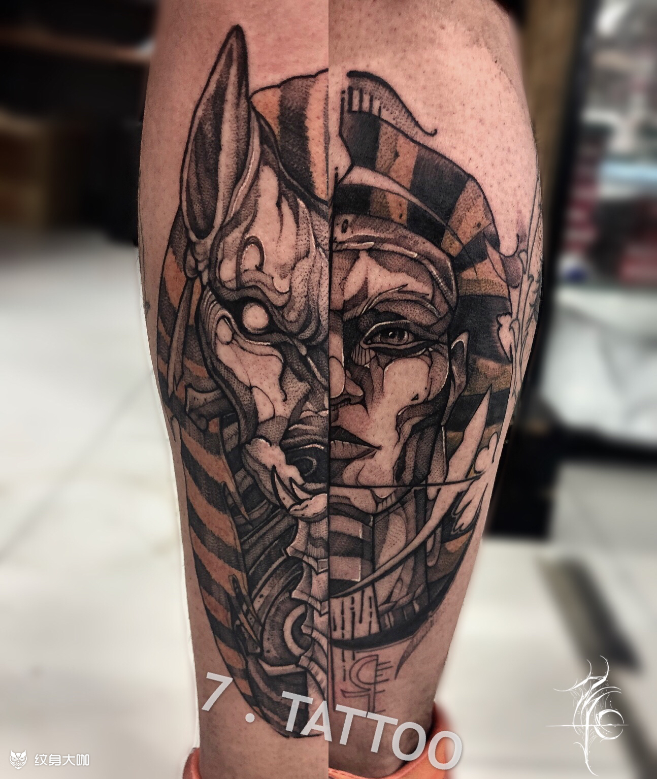 阿努比斯,法老王_纹身图案手稿图片_小七的纹身作品集