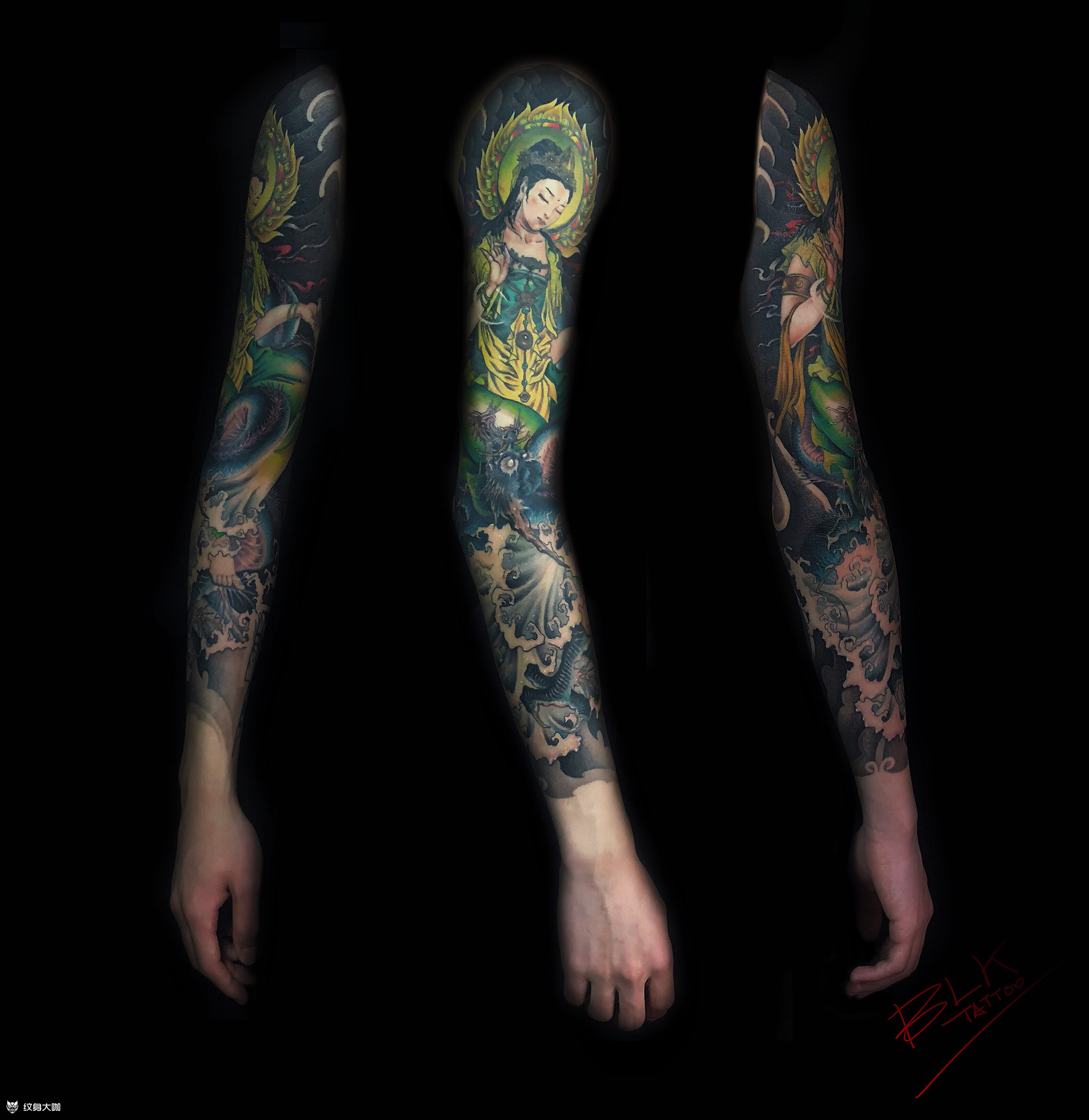《乘龙观音》_纹身图案手稿图片_王旭东的纹身作品集