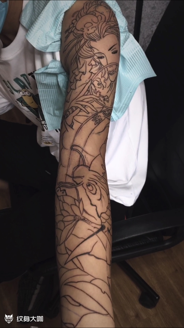 传统花臂线条前期_纹身图案手稿图片_wj的纹身作品集