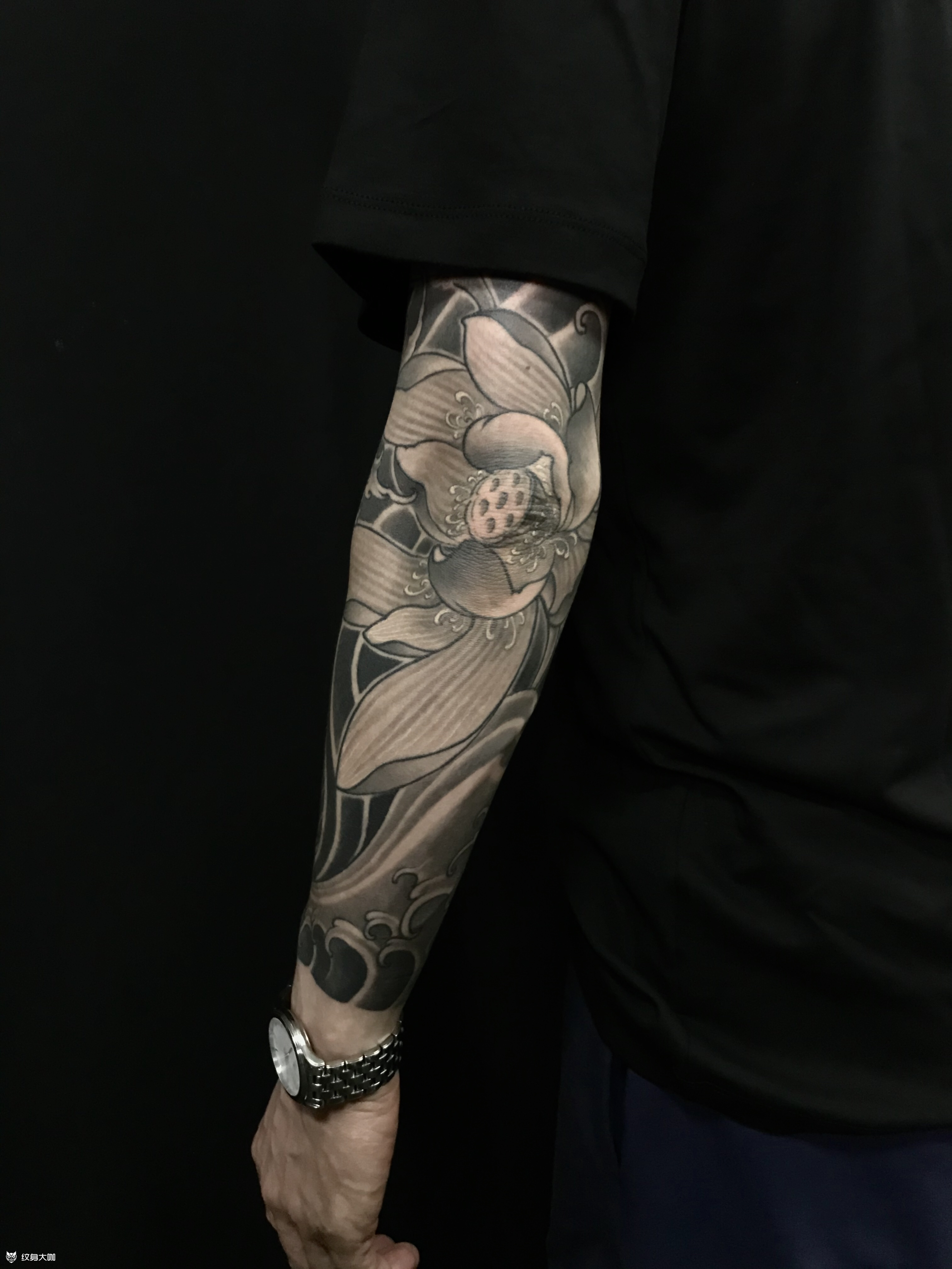 荷花 花臂早期作品 恢复3年_纹身吧社区 - 纹身大咖