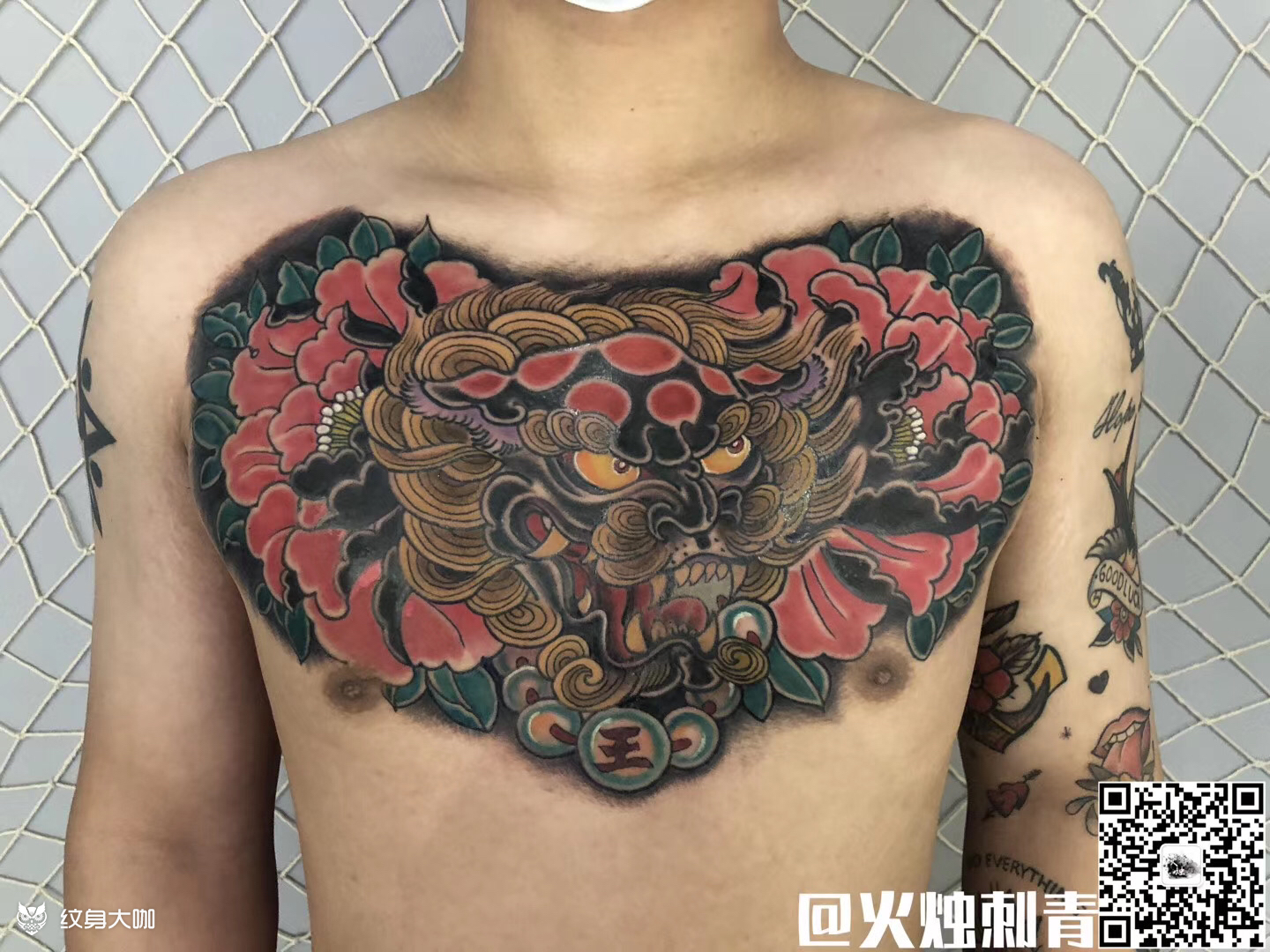 "唐狮"花胸_纹身图案手稿图片_阿雍的纹身作品集