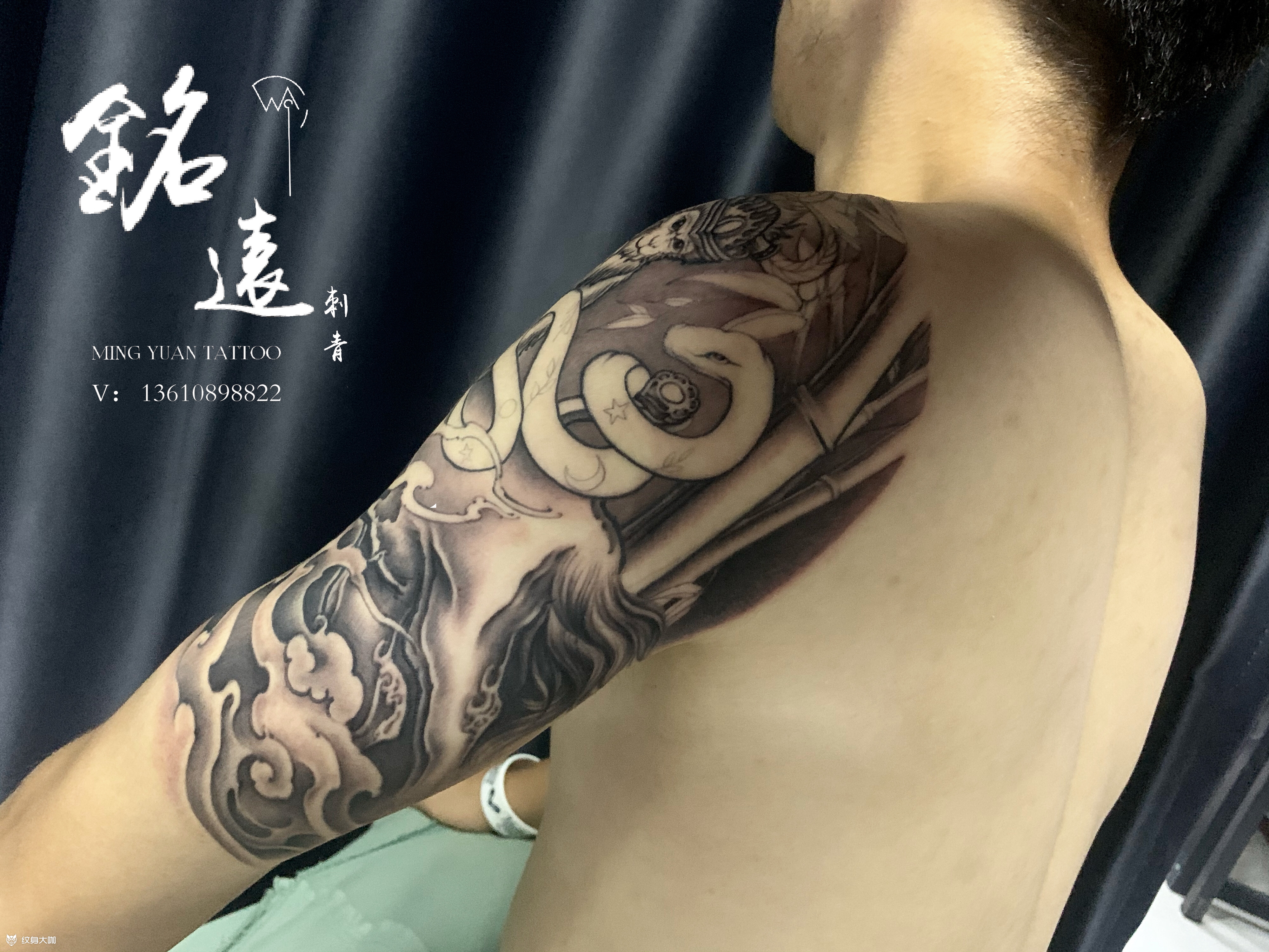 胸部新传统水墨生肖原创生肖半甲简介:v/tel13610898822全风格纹身店