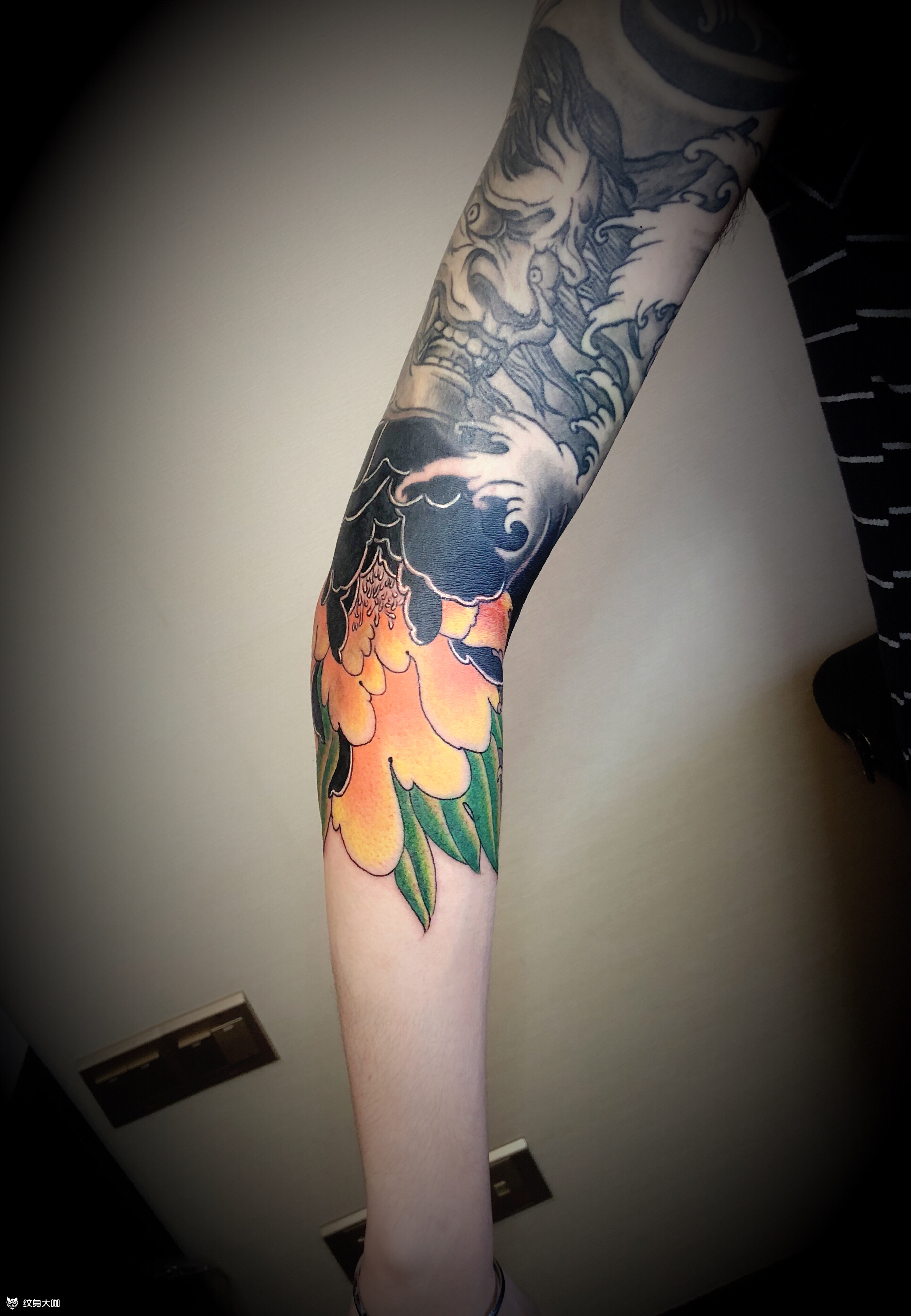 牡丹唐狮包小臂_纹身图案手稿图片_浩峰的纹身作品集