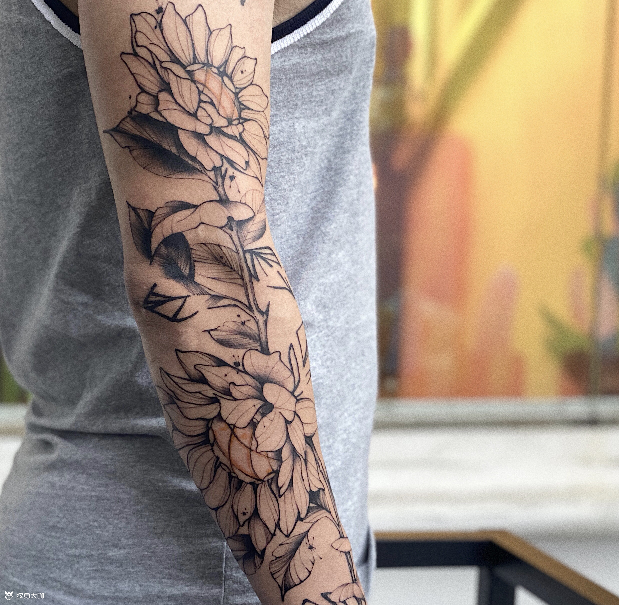 素花花臂_纹身图案手稿图片_胡子的纹身作品集