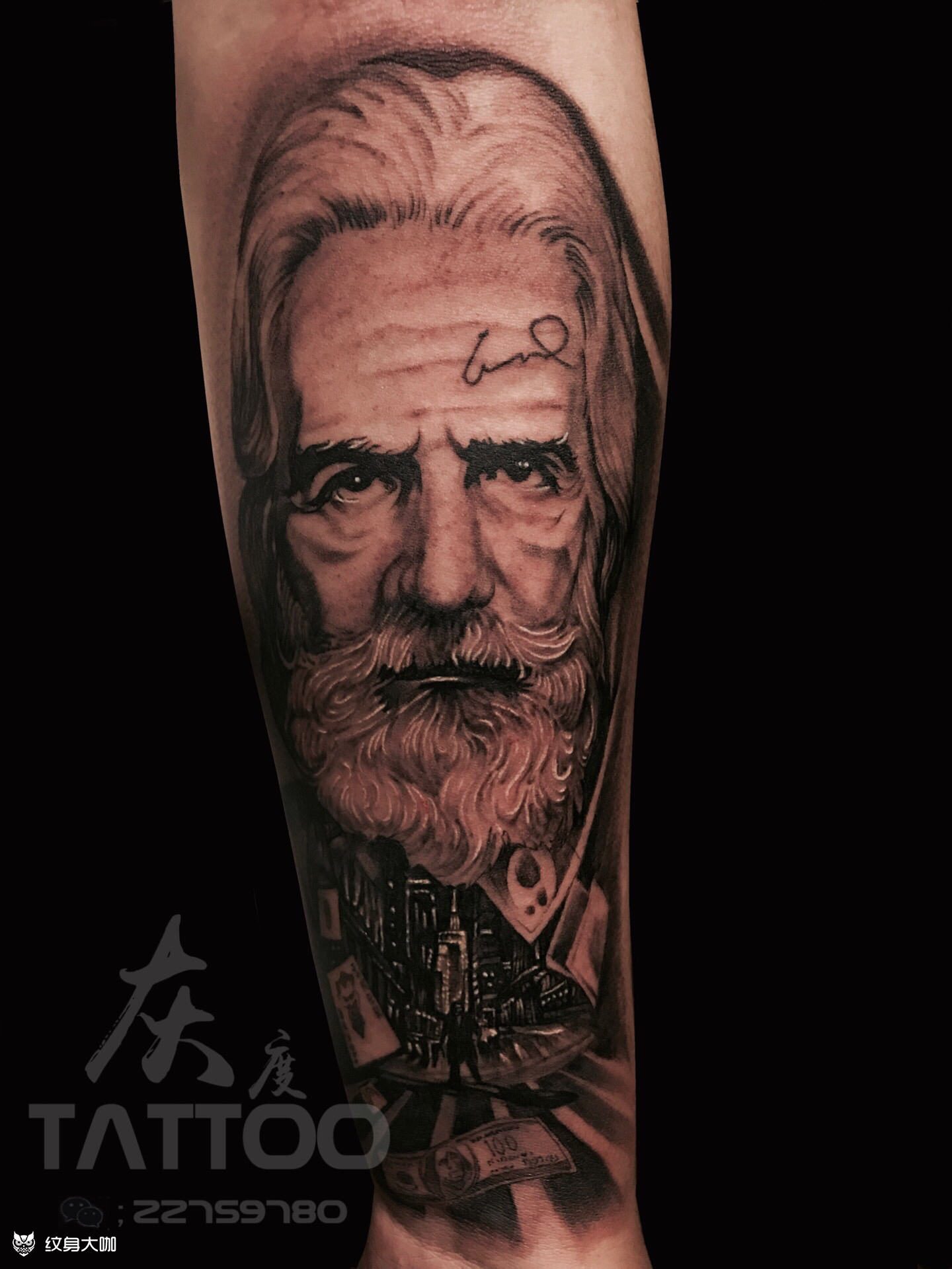 老人_纹身图案手稿图片_灰度-奎的纹身作品集