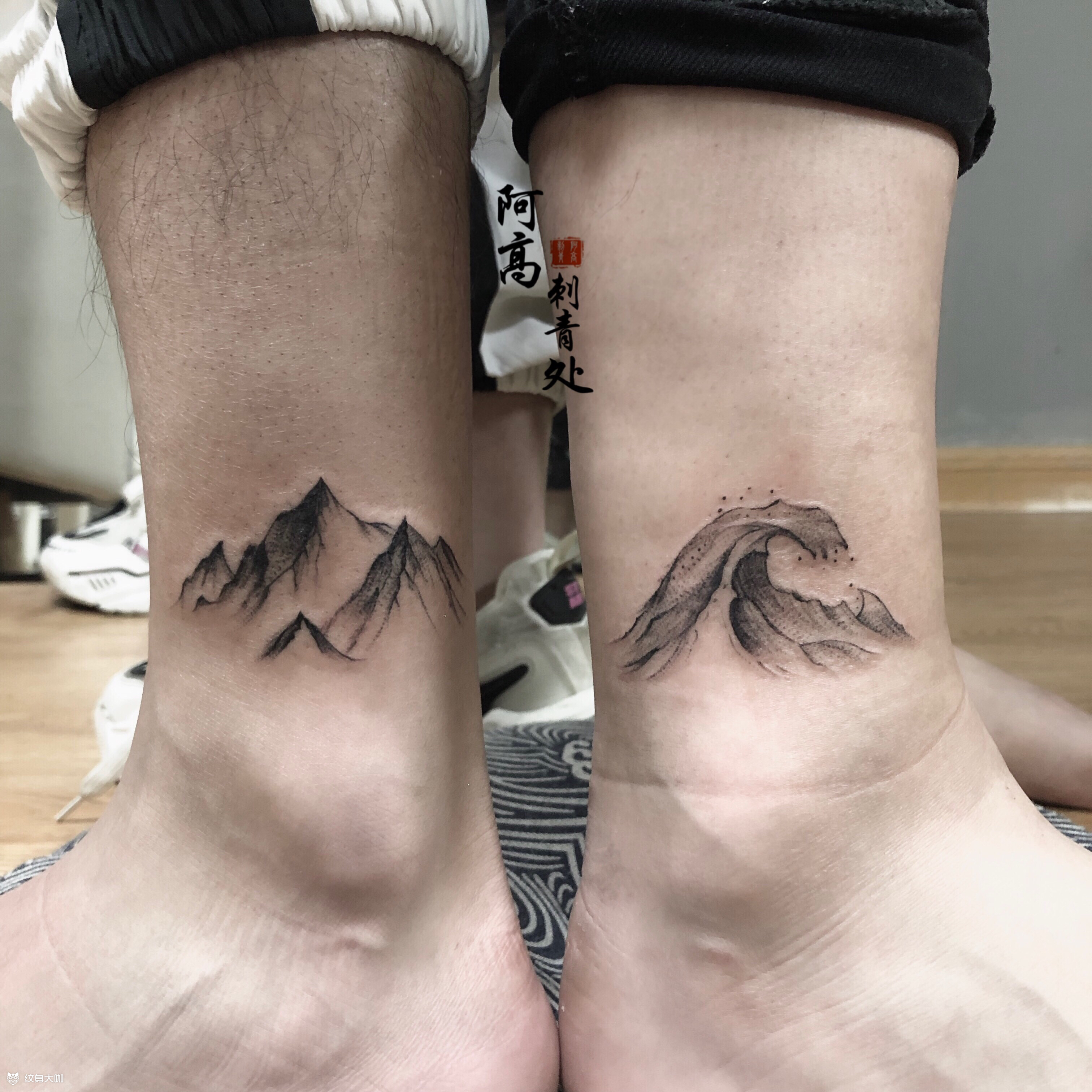 山海情侣纹身_纹身图案手稿图片_阿高的纹身作品集