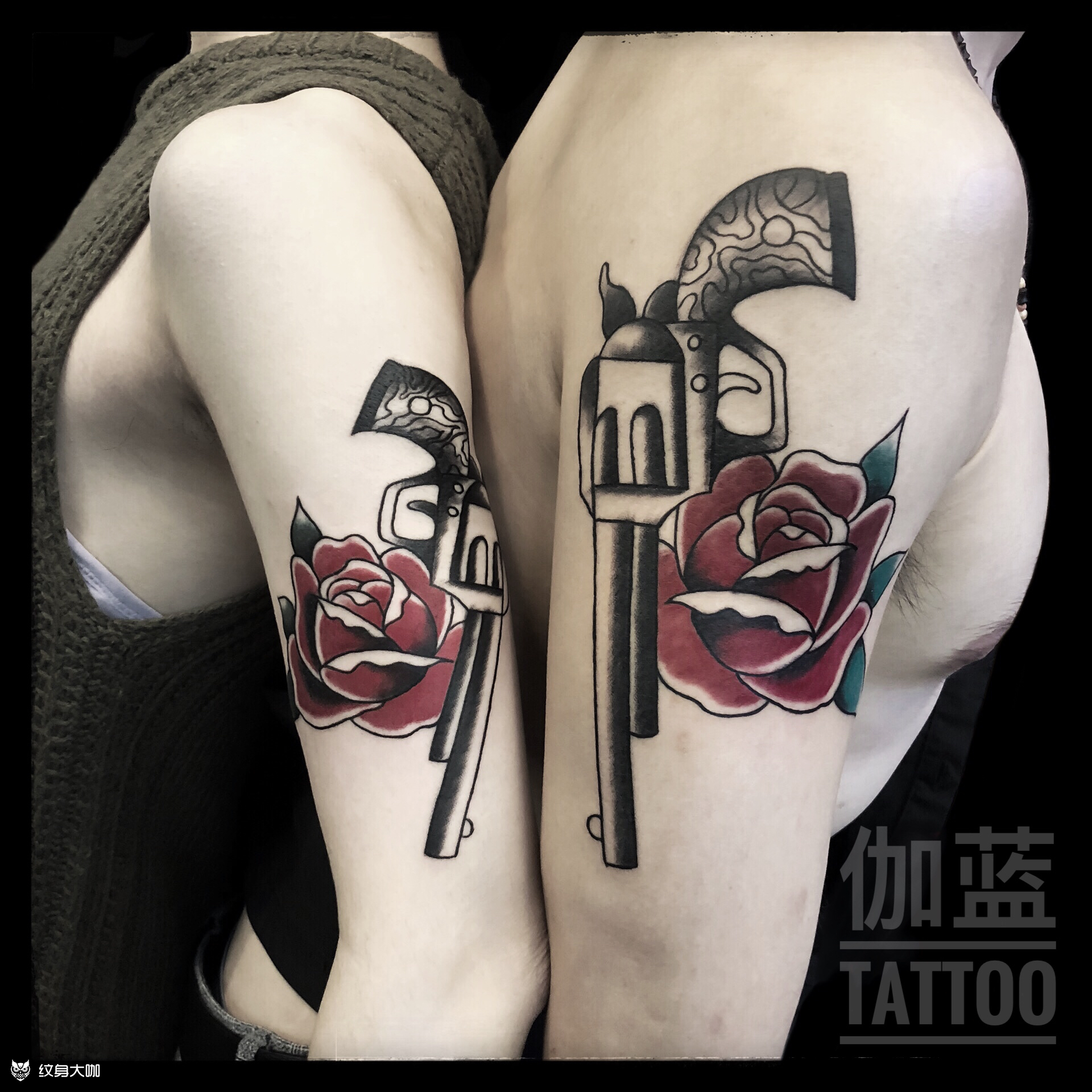 双枪&玫瑰_纹身图案手稿图片_jiu的纹身作品集