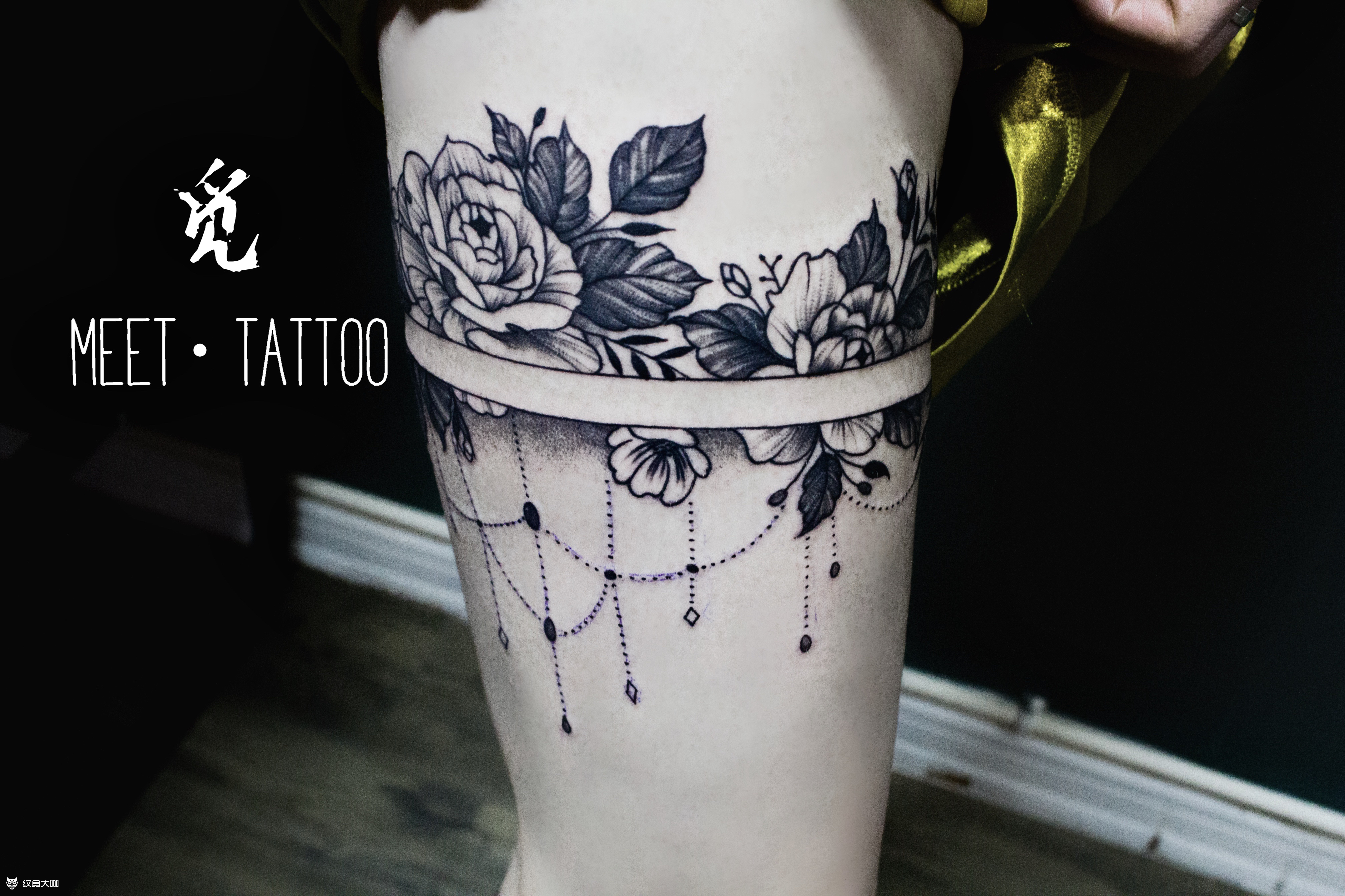 素花腿环_纹身图案手稿图片_觅-壳子的纹身作品集