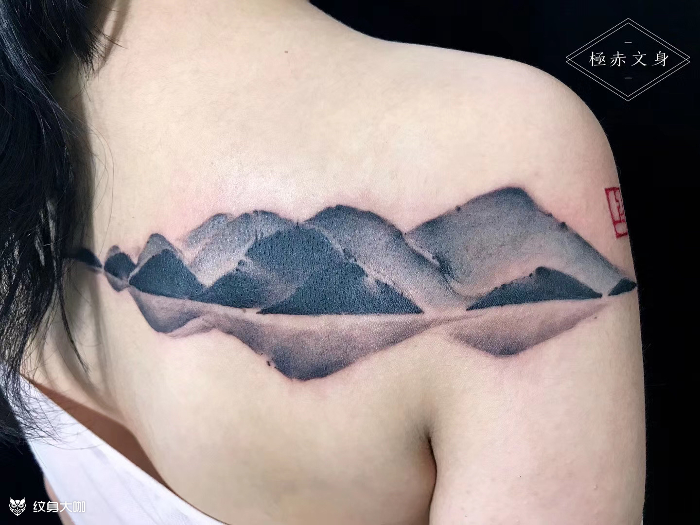 水墨山水_纹身图案手稿图片_阿豪吖的纹身作品集