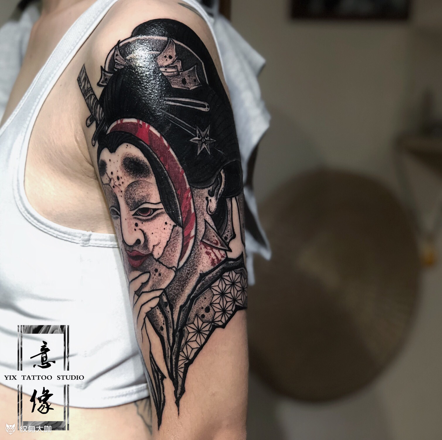 能面 艺伎 日式遮盖旧_纹身吧社区 - 纹身大咖