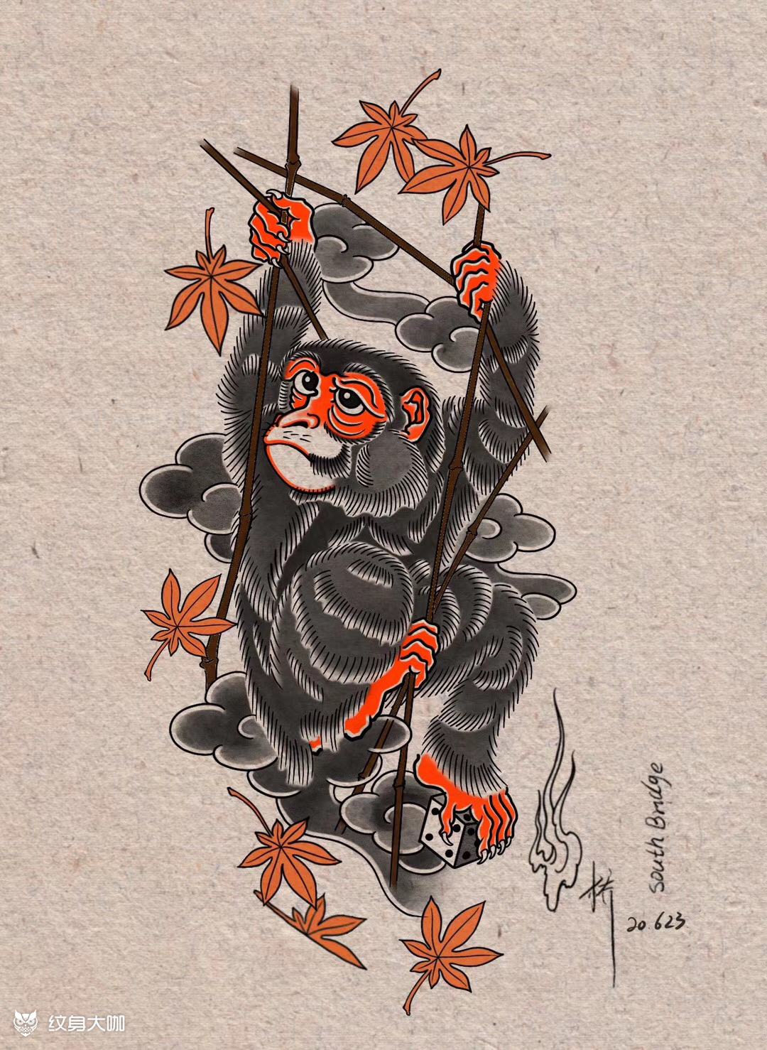 猴子_纹身图案手稿图片_南桥的纹身作品集