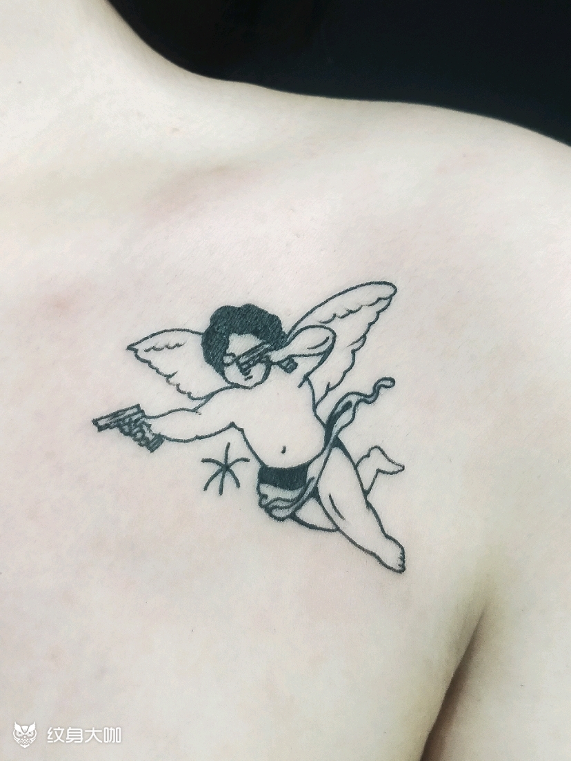 双枪丘比特_纹身图案手稿图片_张珩的纹身作品集