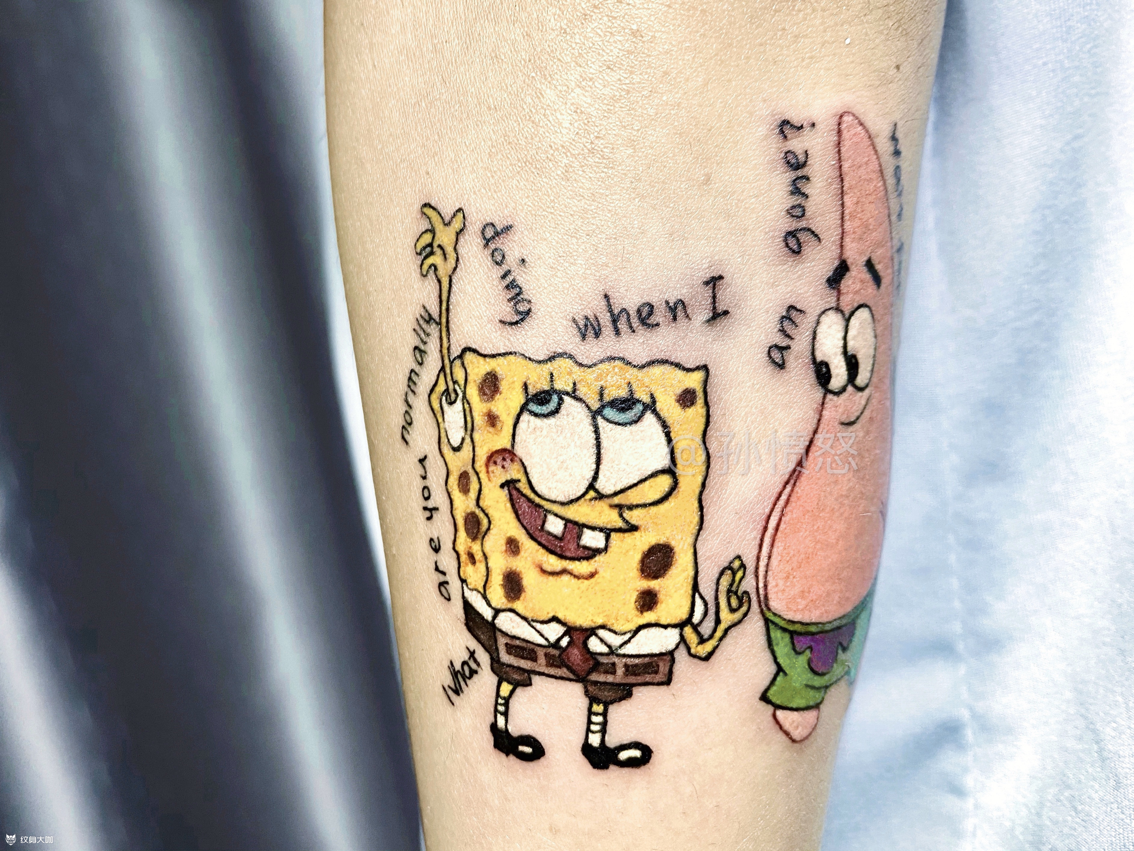 派大星x海绵宝宝～_纹身图案手稿图片_孙愤怒的纹身作品集