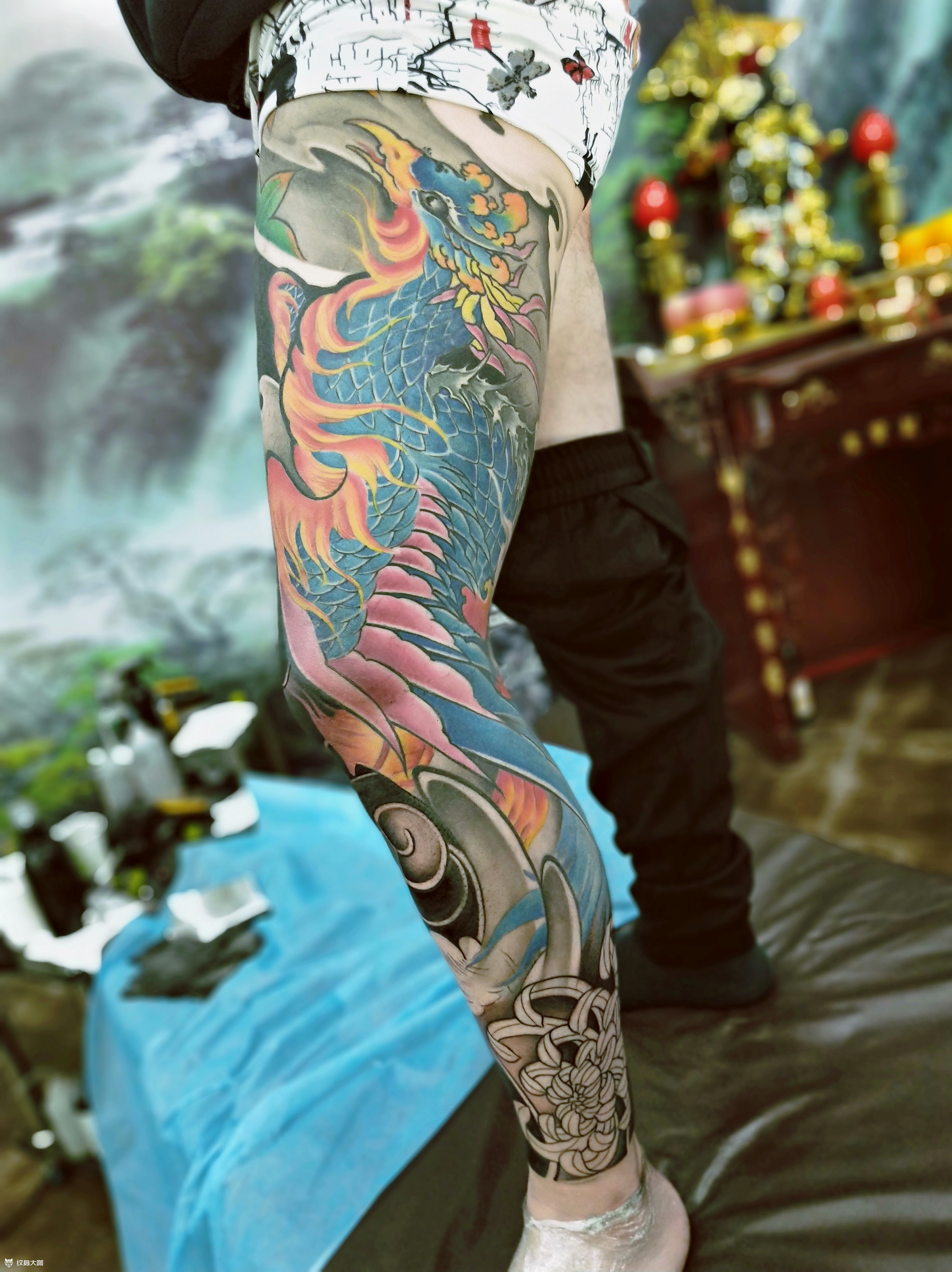 凤凰花腿,未完成_纹身图案手稿图片_佳姐的纹身作品集