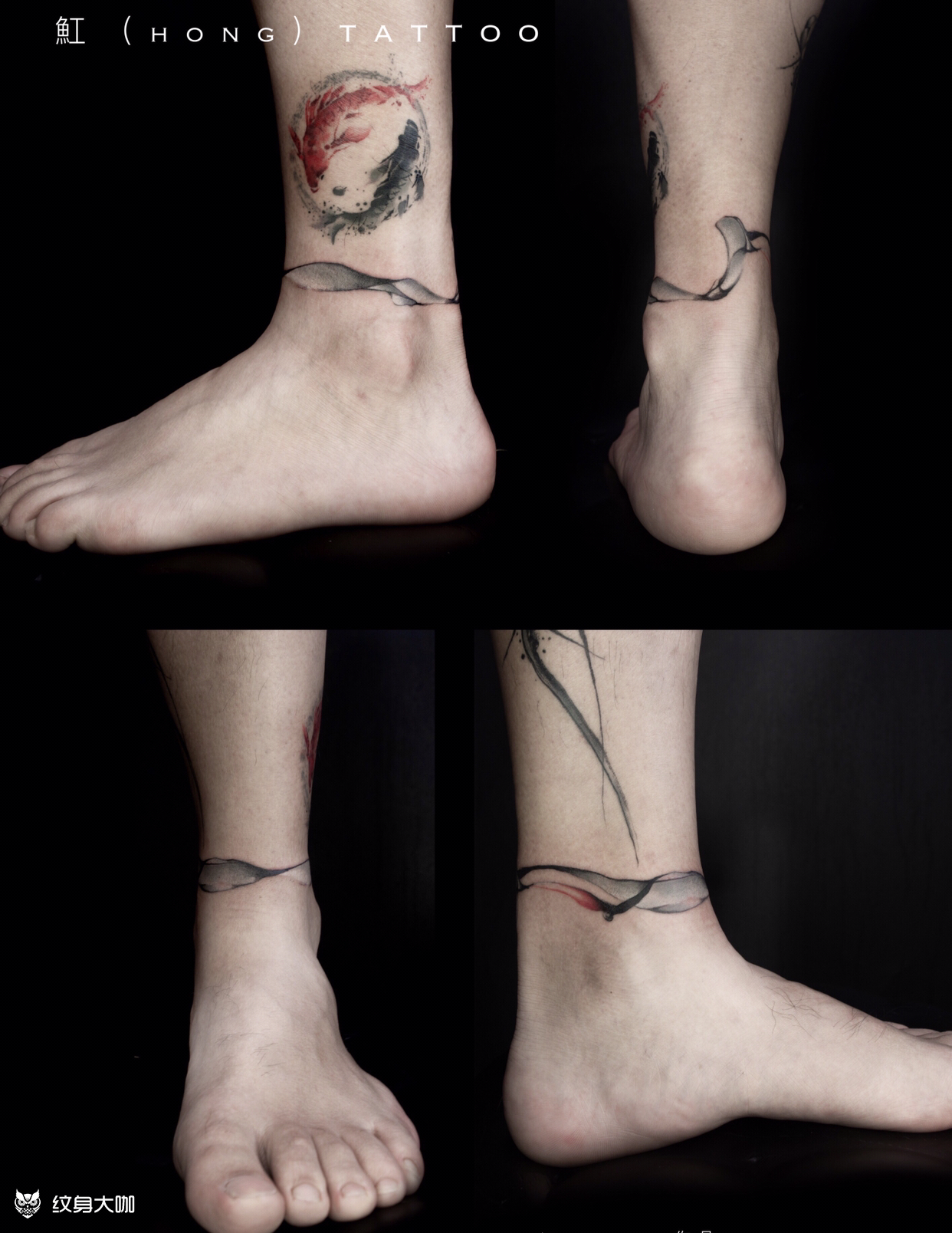 男生脚腕纹身图案一圈图片