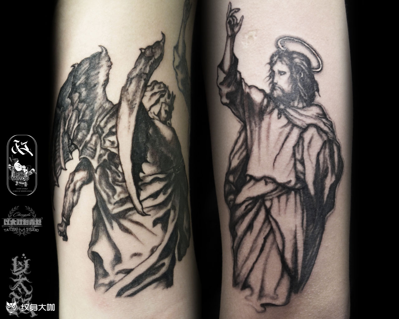 撒旦和耶稣_纹身图案手稿图片_以太政03 eteruching的纹身作品集