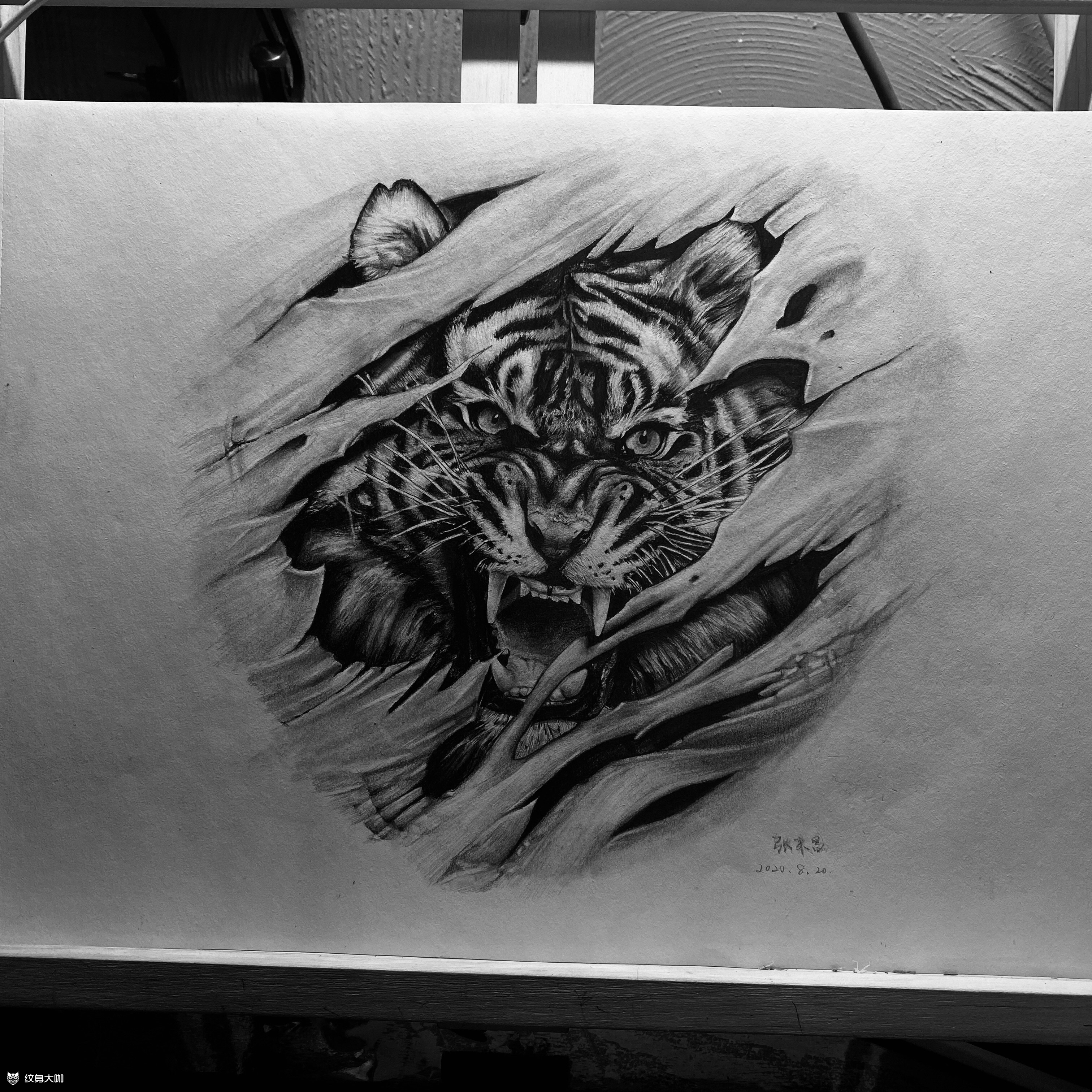 虎头纹身线条手稿图片