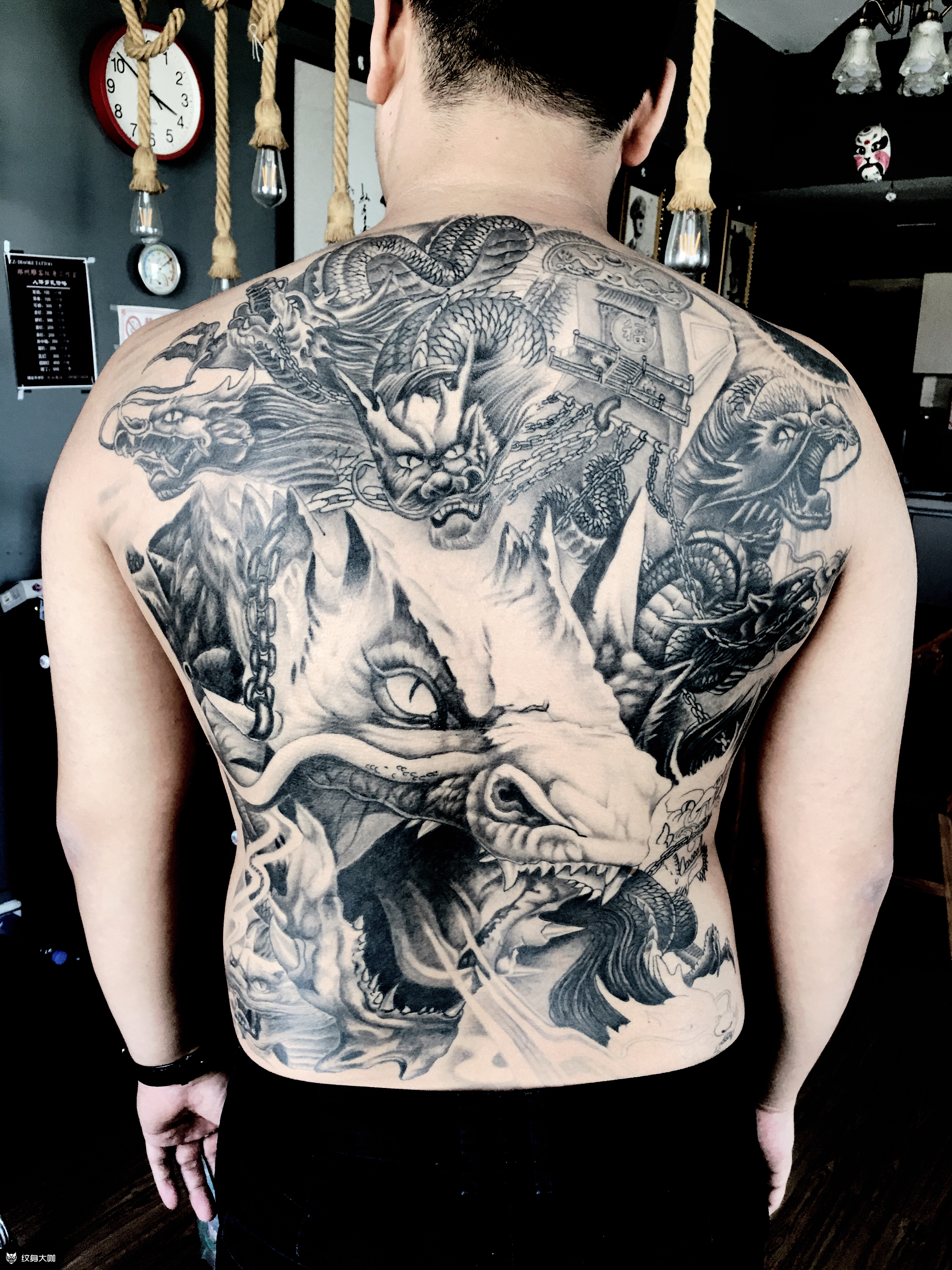 九龙拉棺_纹身图案手稿图片_杏姐的纹身作品集