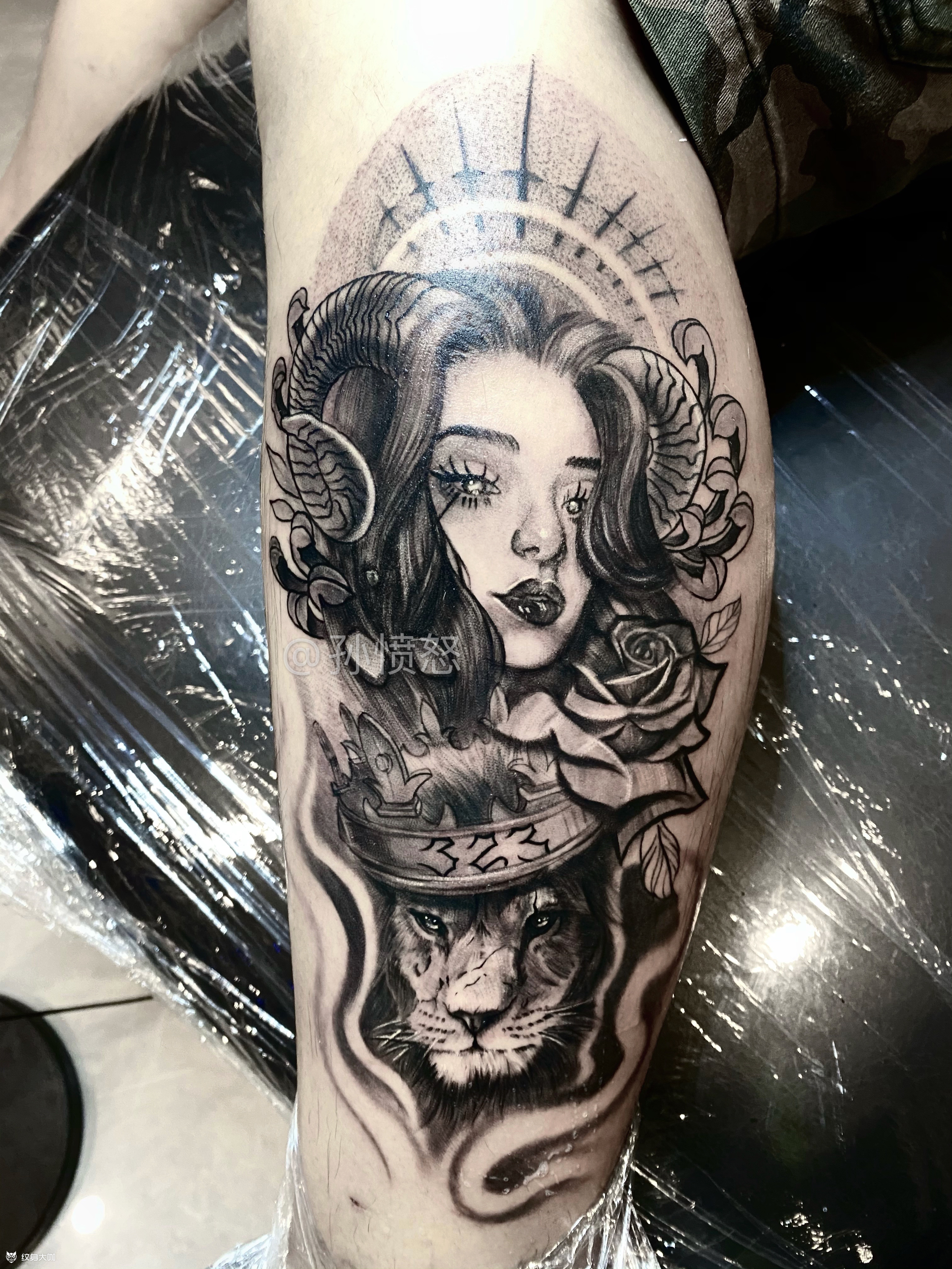 白羊与狮子_纹身图案手稿图片_孙愤怒的纹身作品集