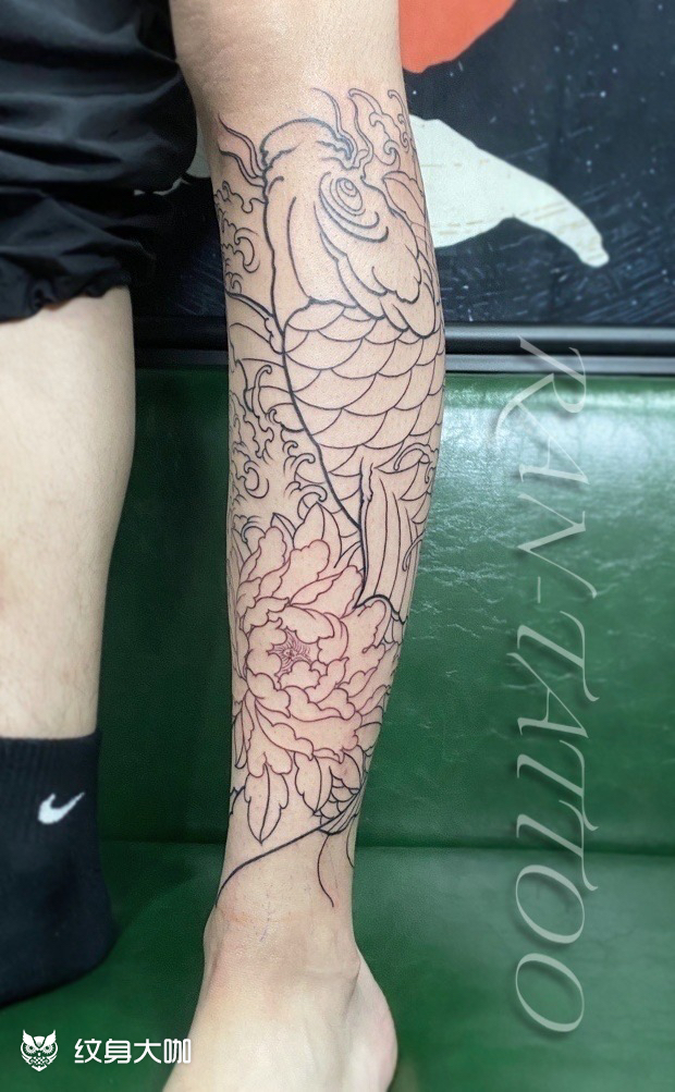 鲤鱼包小腿割线未完成_纹身图案手稿图片_ran的纹身作品集