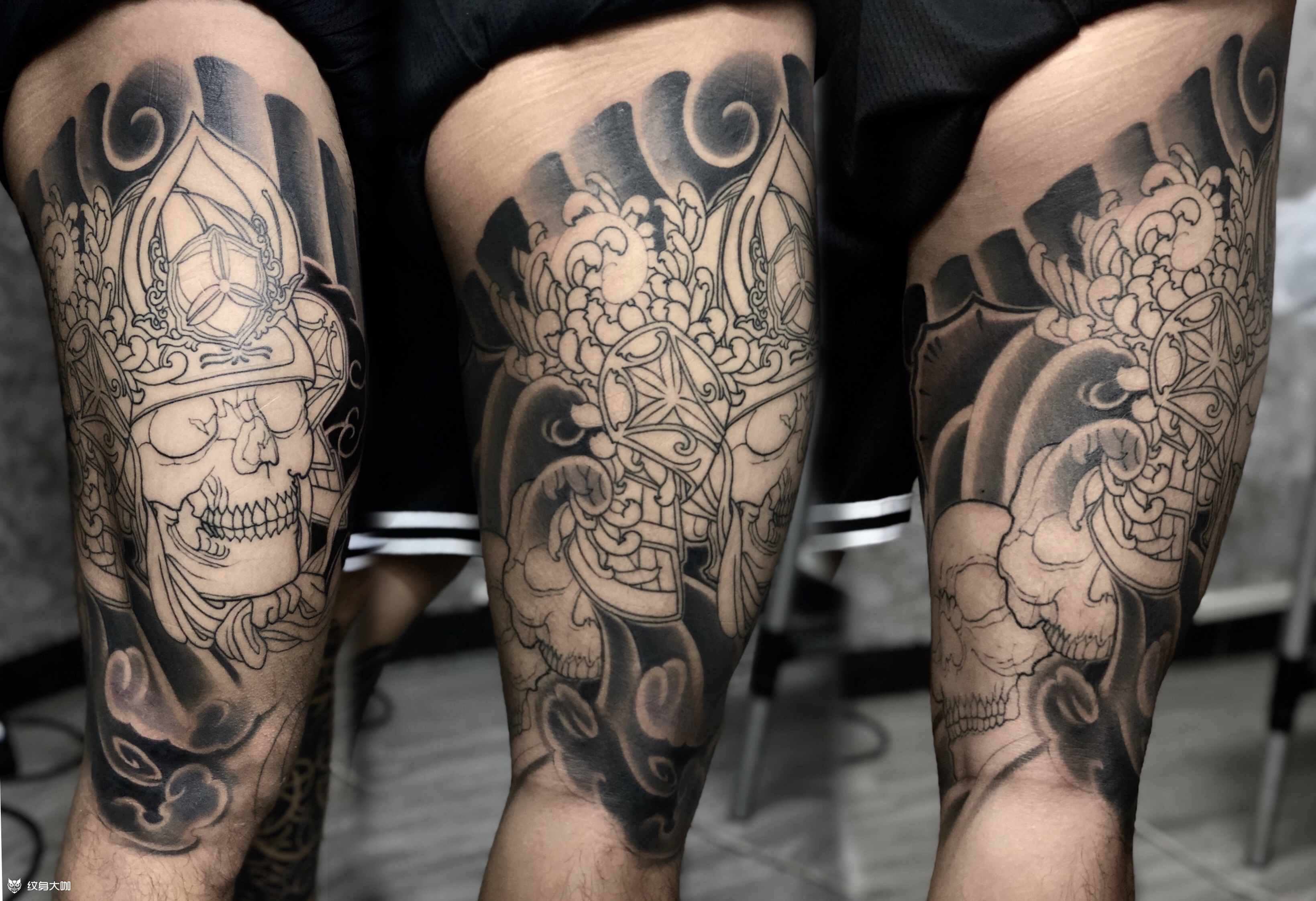 老传统包大腿未完~_纹身图案手稿图片_lin的纹身作品集