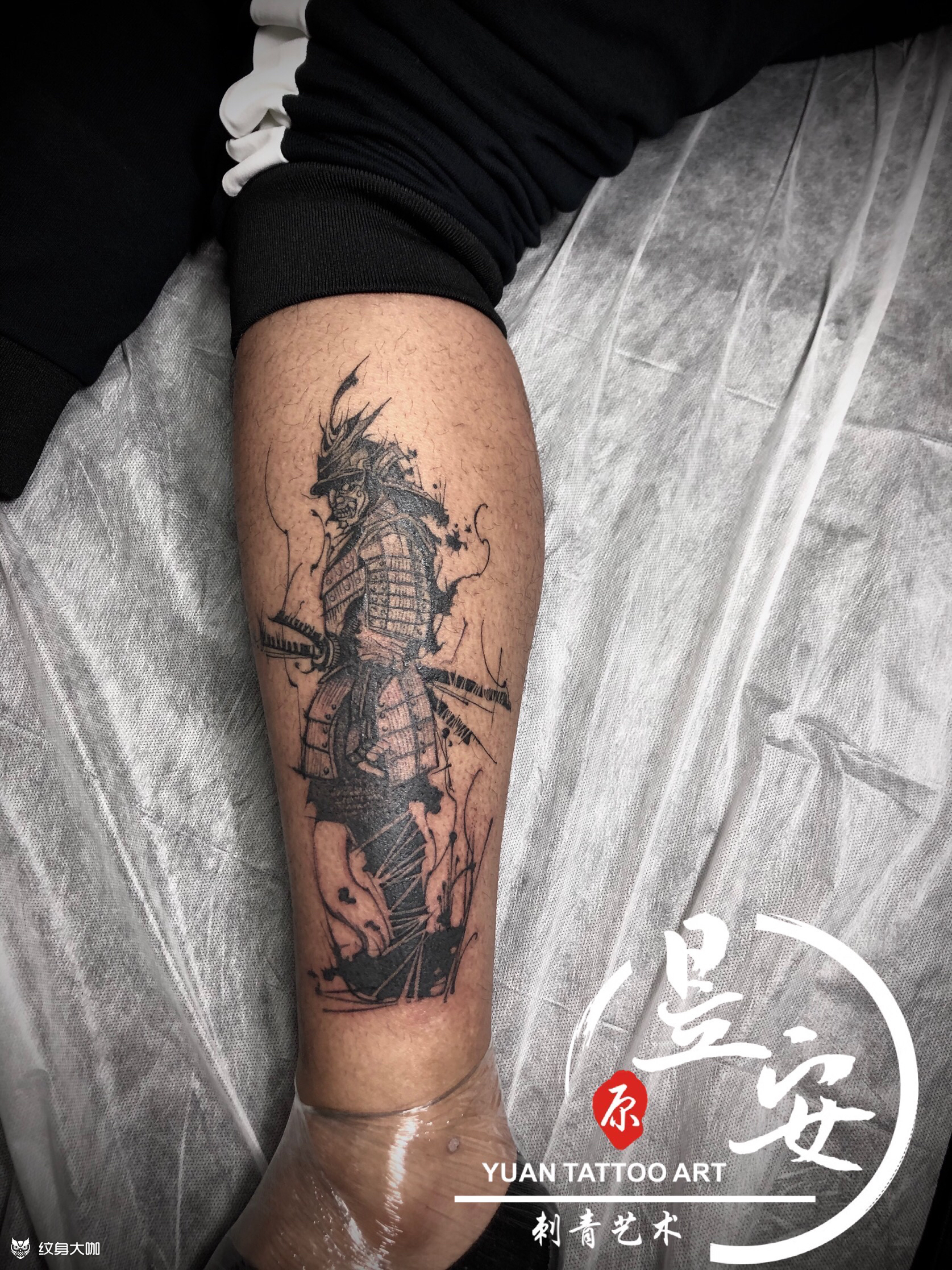 水墨鬼武士_纹身图案手稿图片_合肥昱安刺 tattoo的纹身作品集
