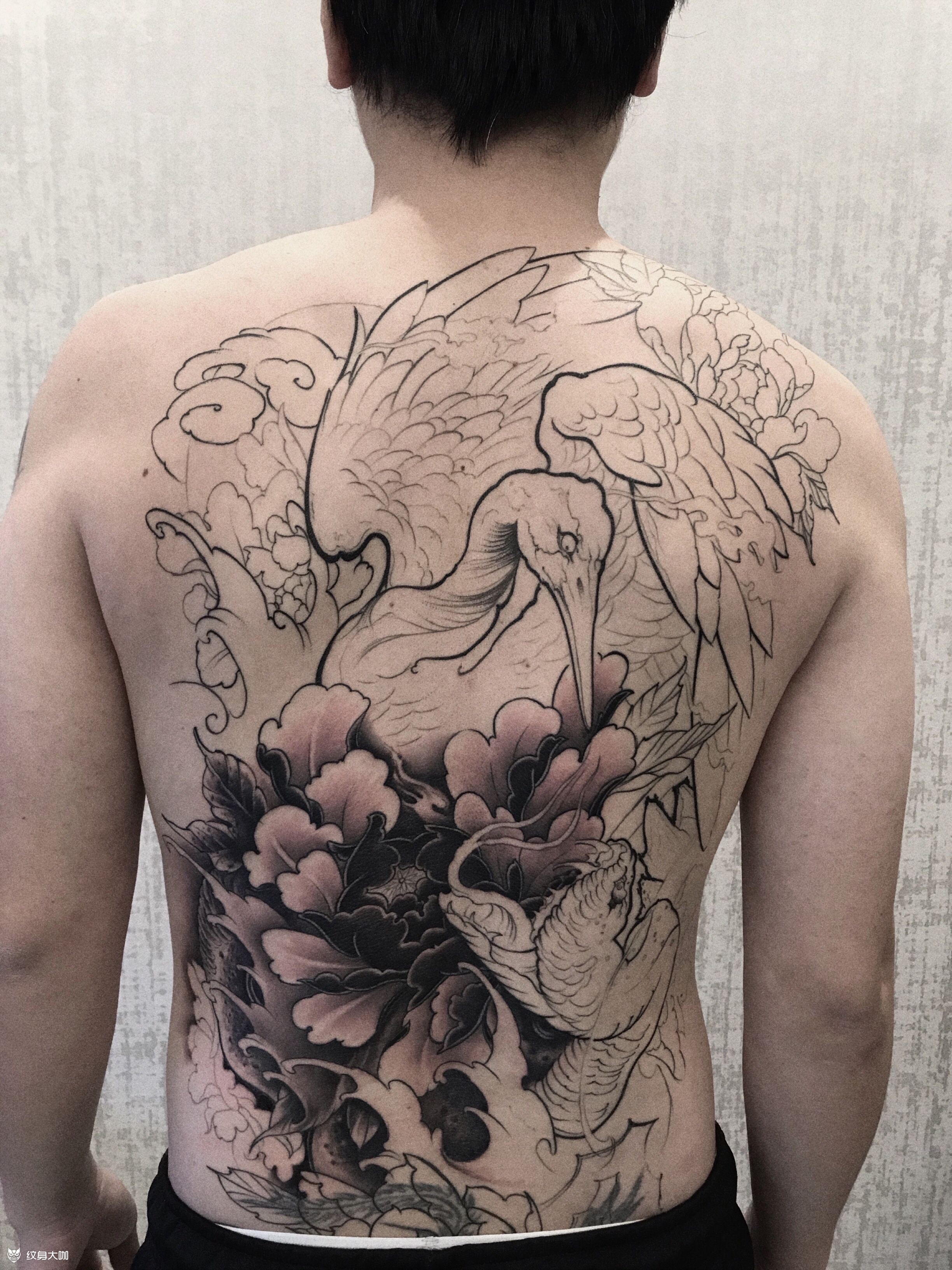 满背仙鹤_纹身图案手稿图片_鬼鬼的纹身作品集