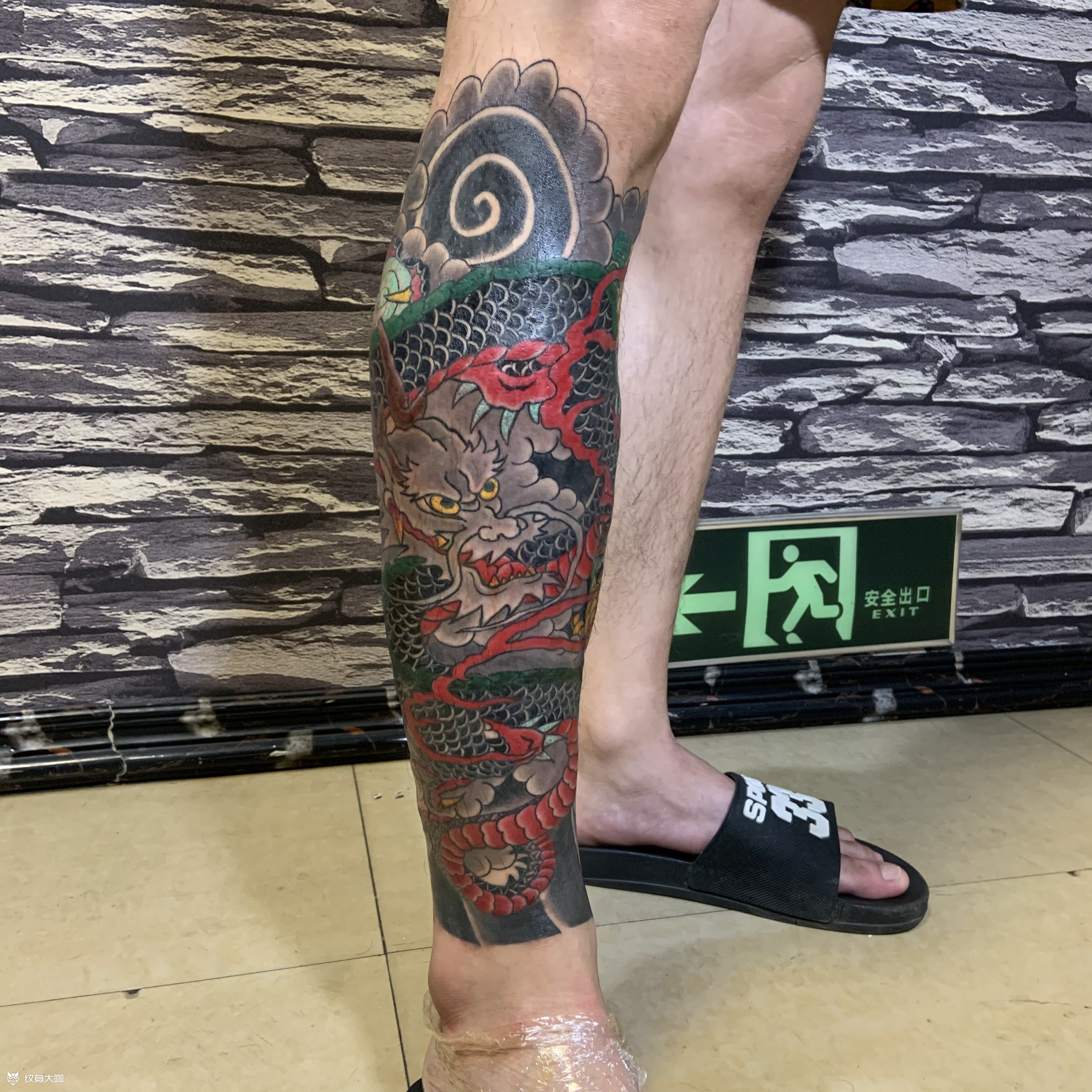 老传统龙包小腿_纹身图案手稿图片_彭画吉的纹身作品集