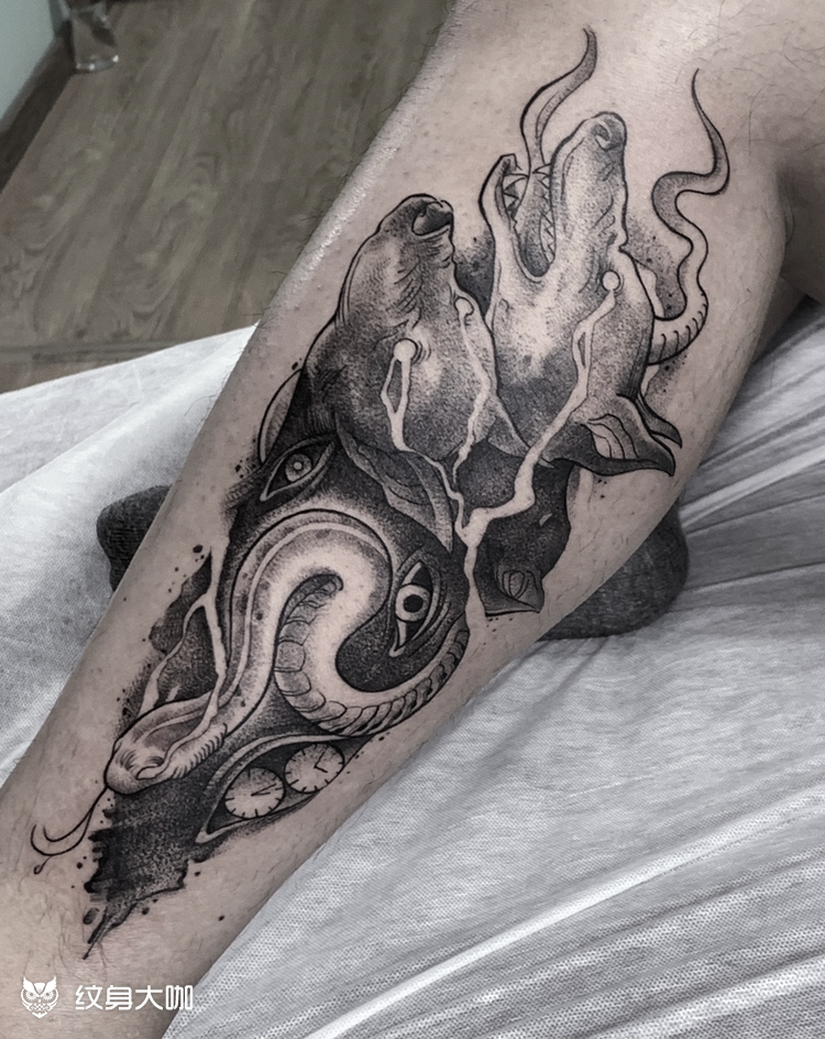 原创设计,暗黑地狱三头狗_纹身图案手稿图片_花卷roll的纹身作品集