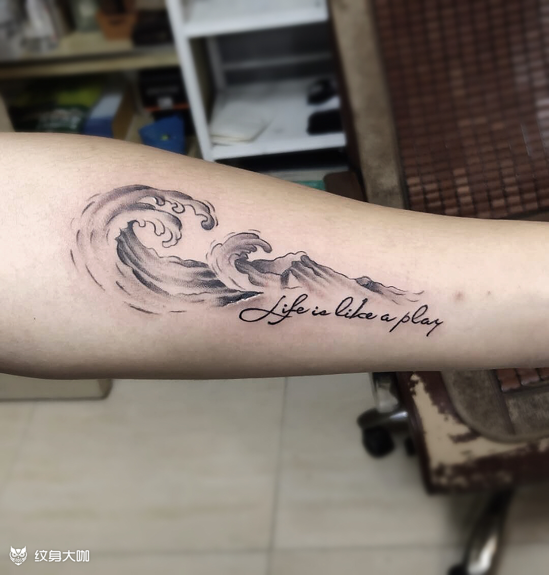 海浪山石_纹身图案手稿图片_宋风的纹身作品集