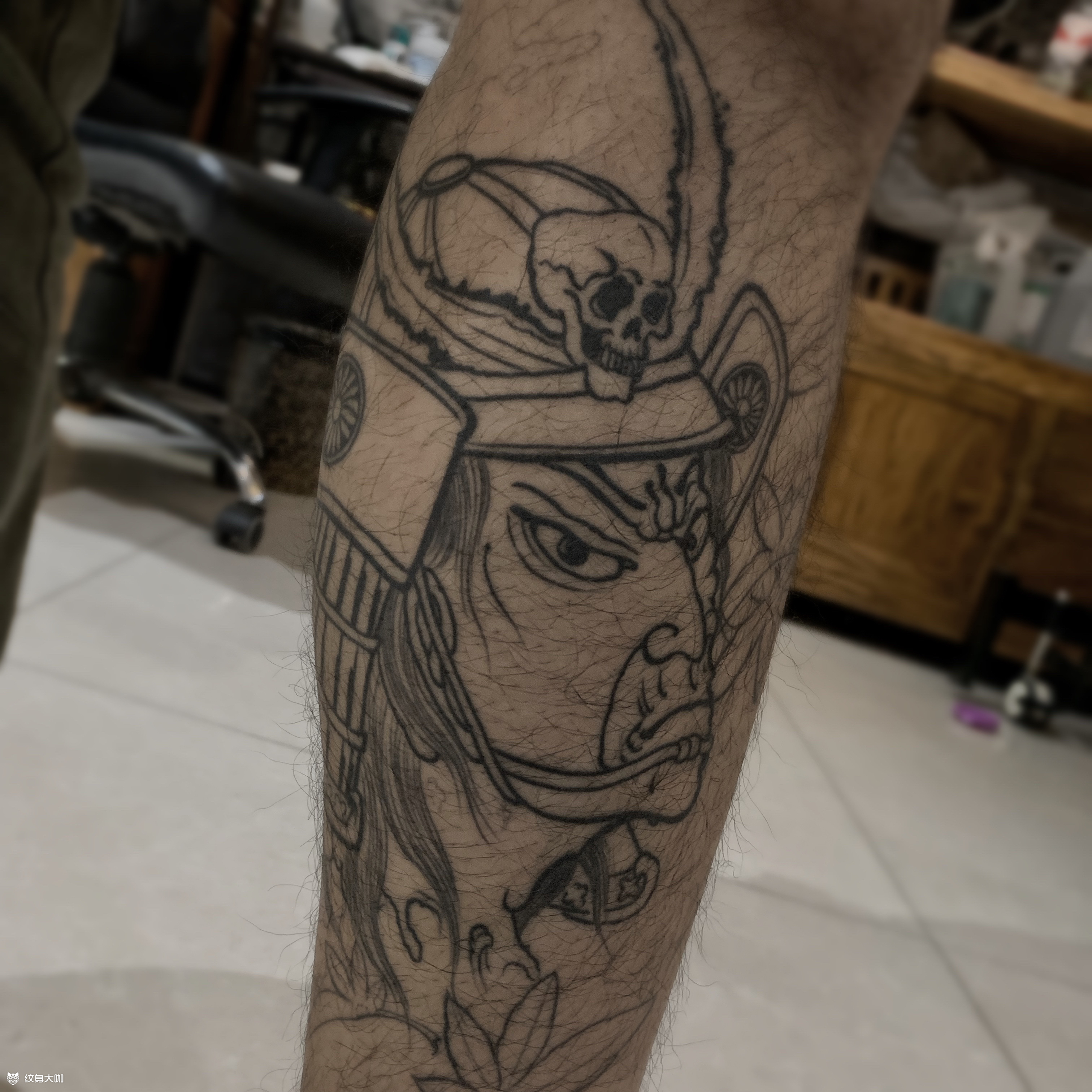 武士 天狗 包腿_纹身图案手稿图片_潍坊点刺tattoo的纹身作品集